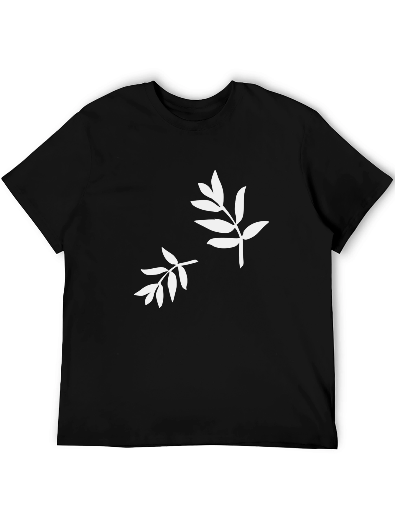 Camiseta Negra con Estampado de Hojas Blancas