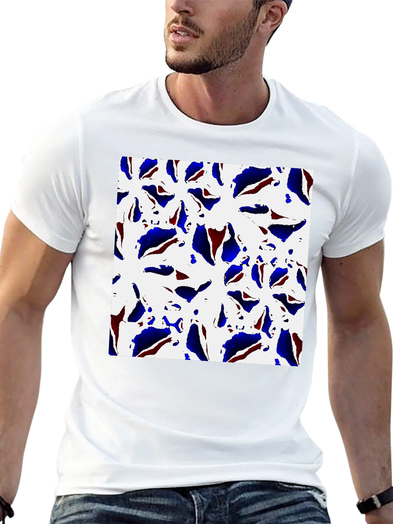 Camiseta Negra Estampada con Diseño Floral Abstracto