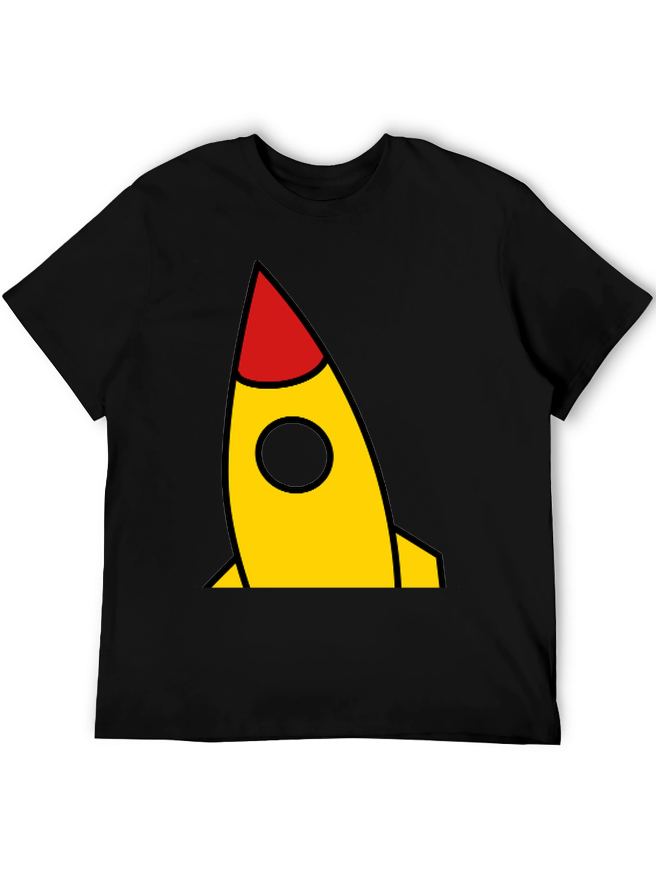 Camiseta Negra con Cohete Amarillo y Rojo