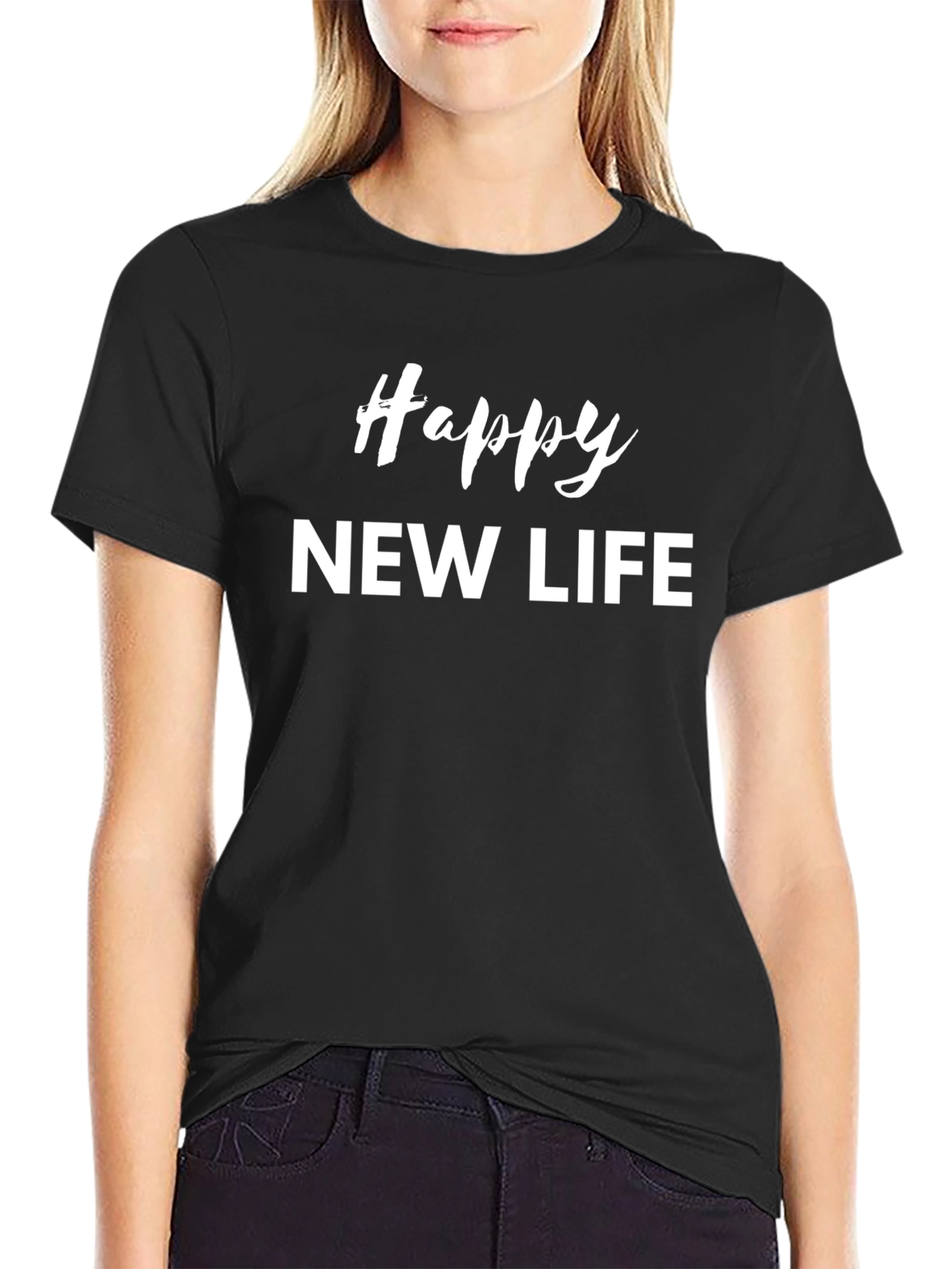 Camiseta Negra Happy New Life - Estilo Casual