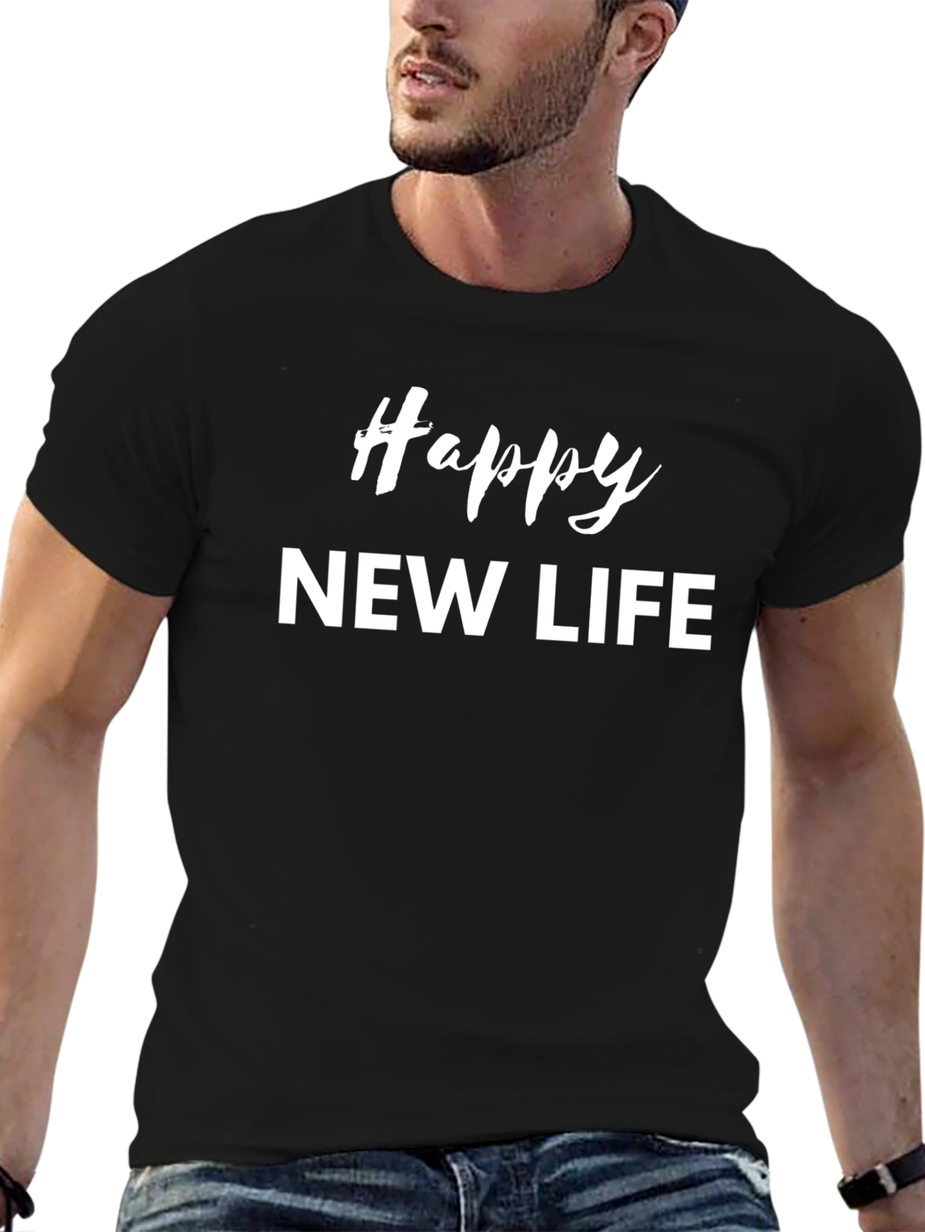 Camiseta Negra Happy New Life - Estilo Casual