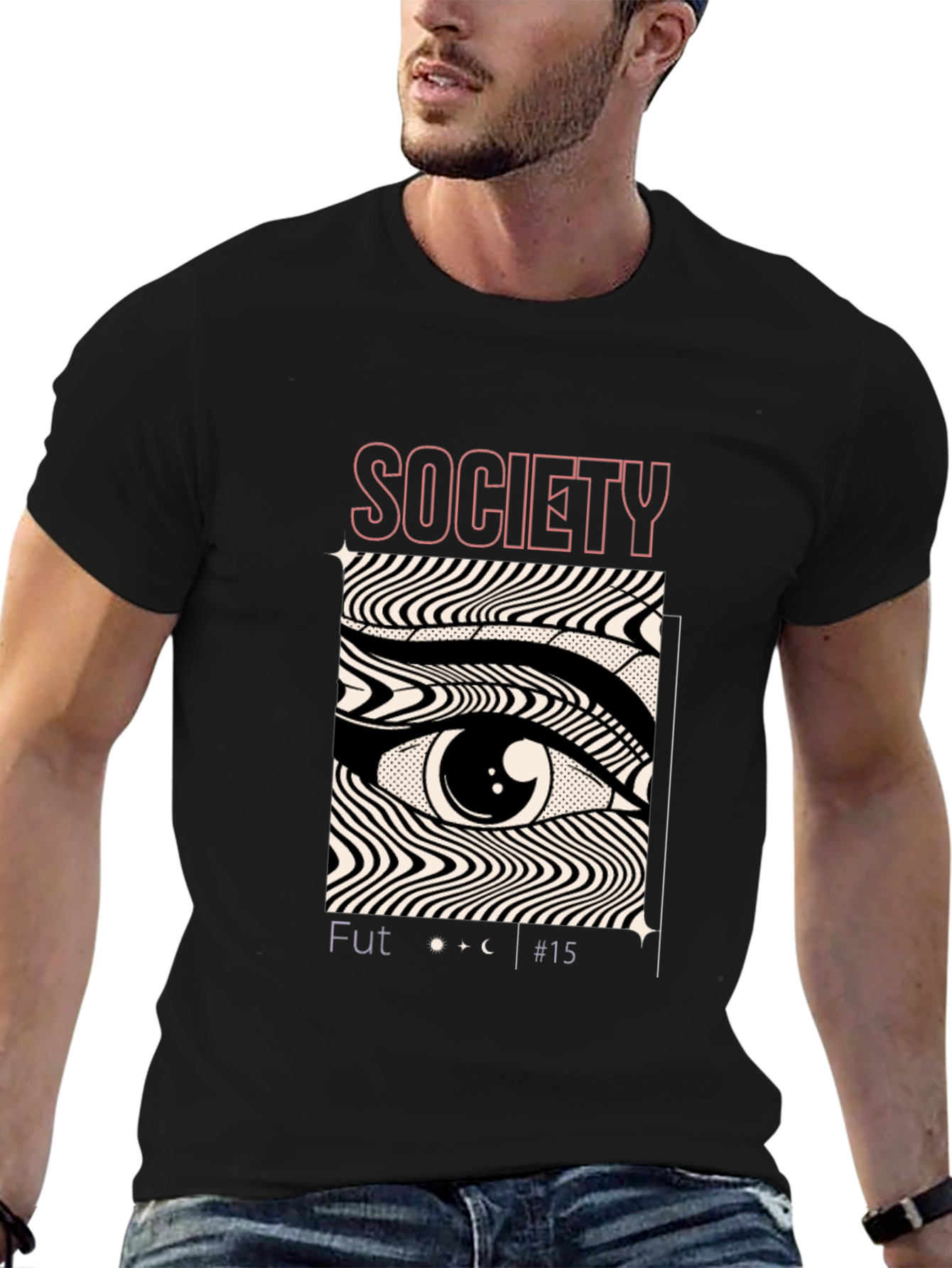 Camiseta Negra con Diseño Ojo Society Futurista