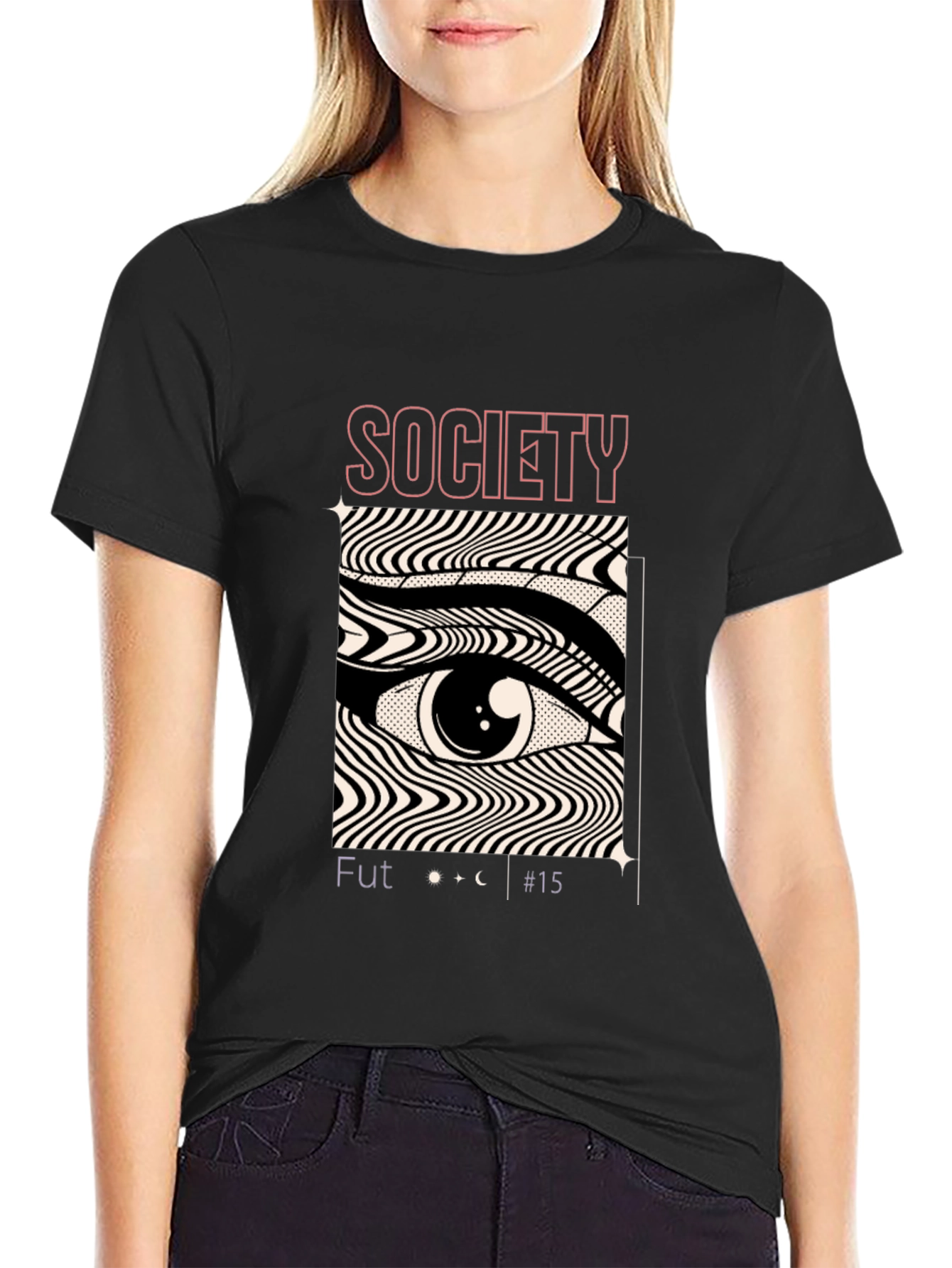 Camiseta Negra con Diseño Ojo Society Futurista