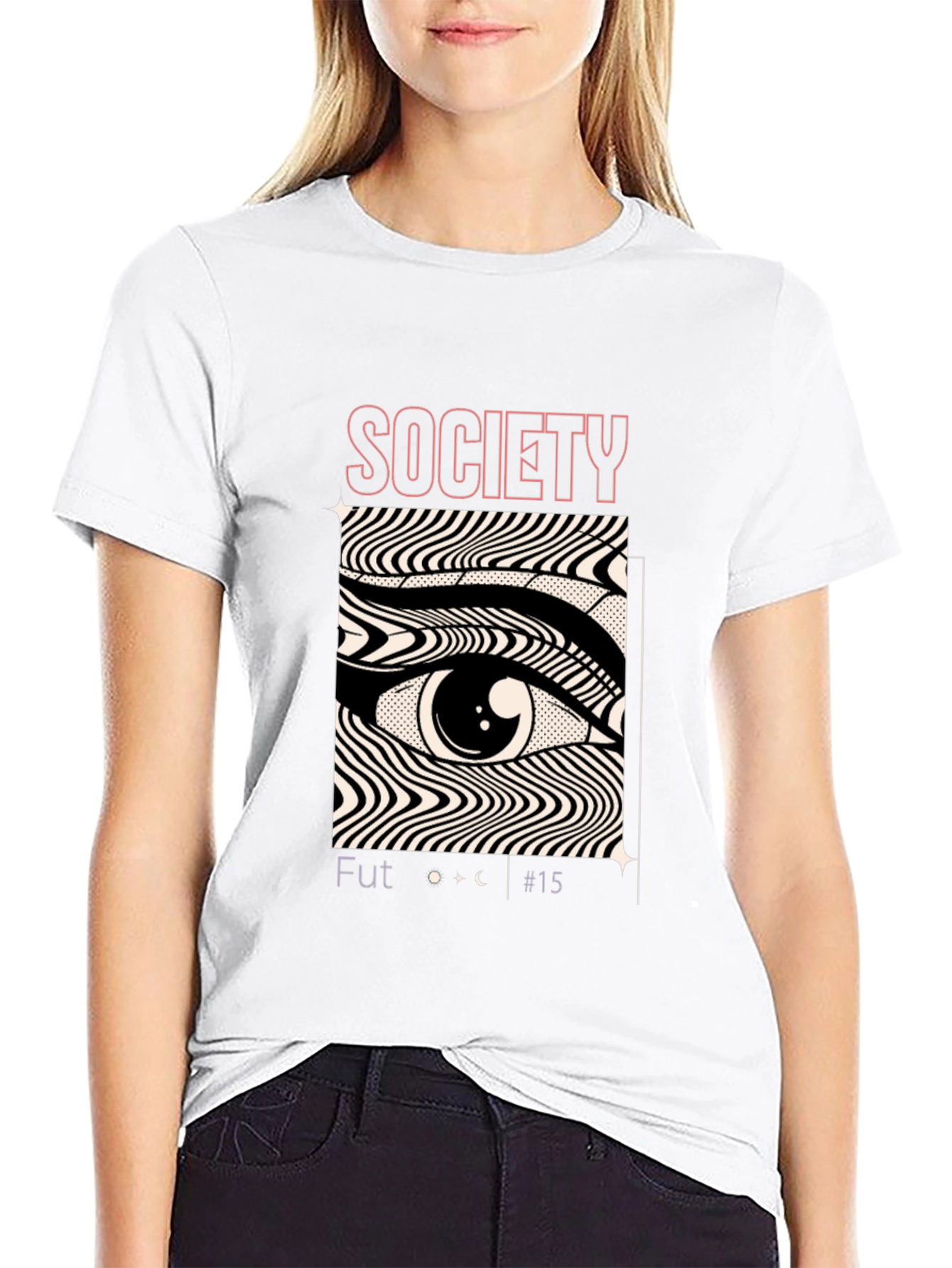 Camiseta Negra con Diseño Ojo Society Futurista