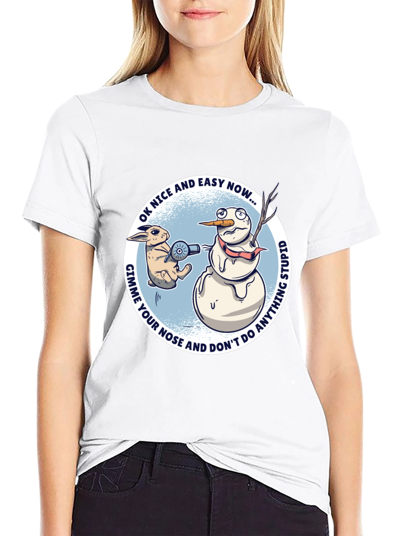 Camiseta Gráfica: Conejo vs. Muñeco de Nieve