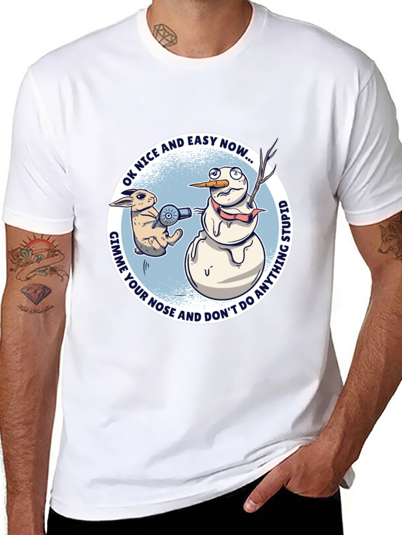 Camiseta Gráfica: Conejo vs. Muñeco de Nieve