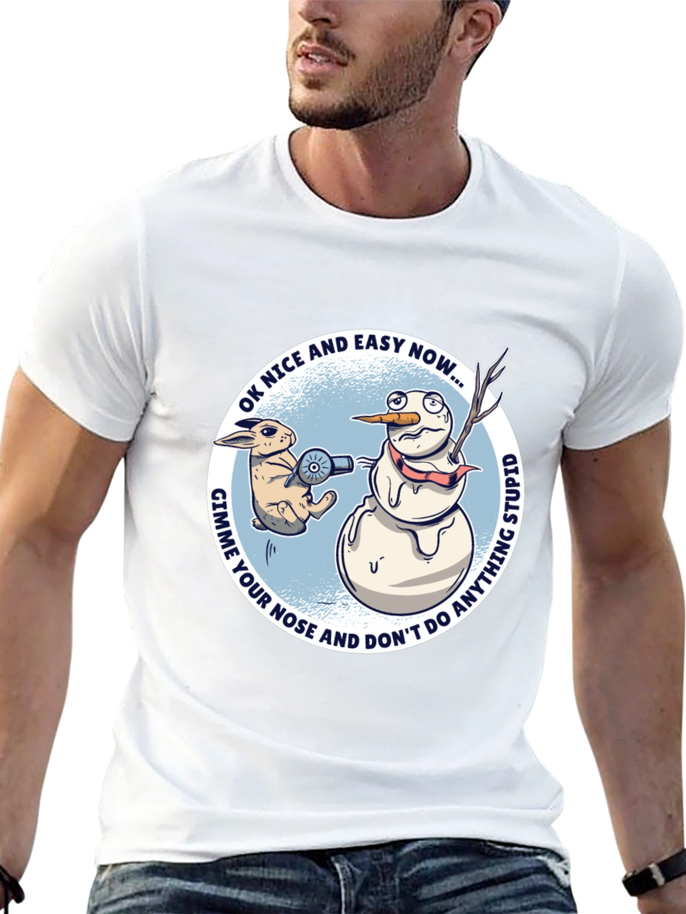 Camiseta Gráfica: Conejo vs. Muñeco de Nieve