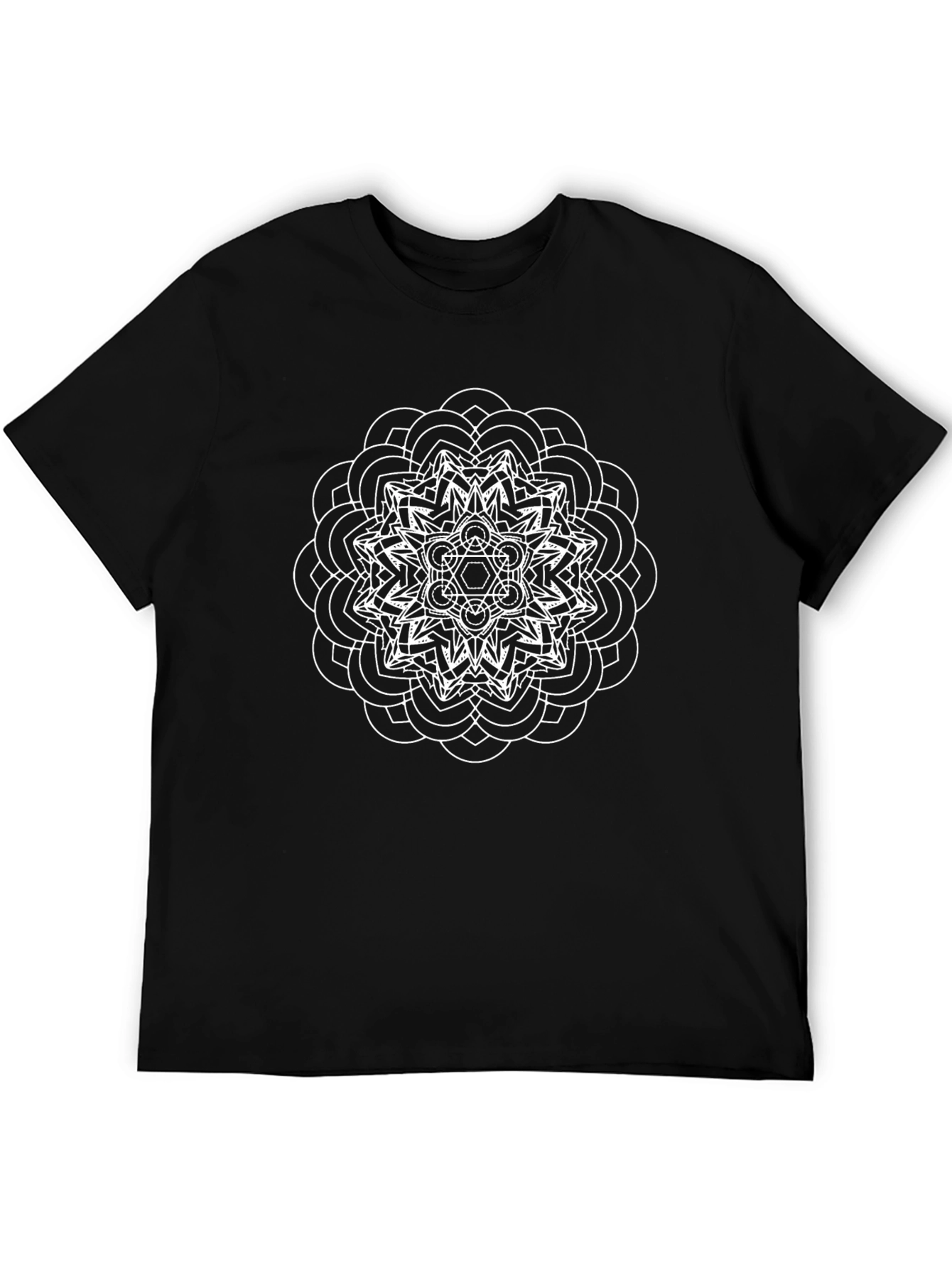 Camiseta Negra Mandala Blanca Hombre Casual