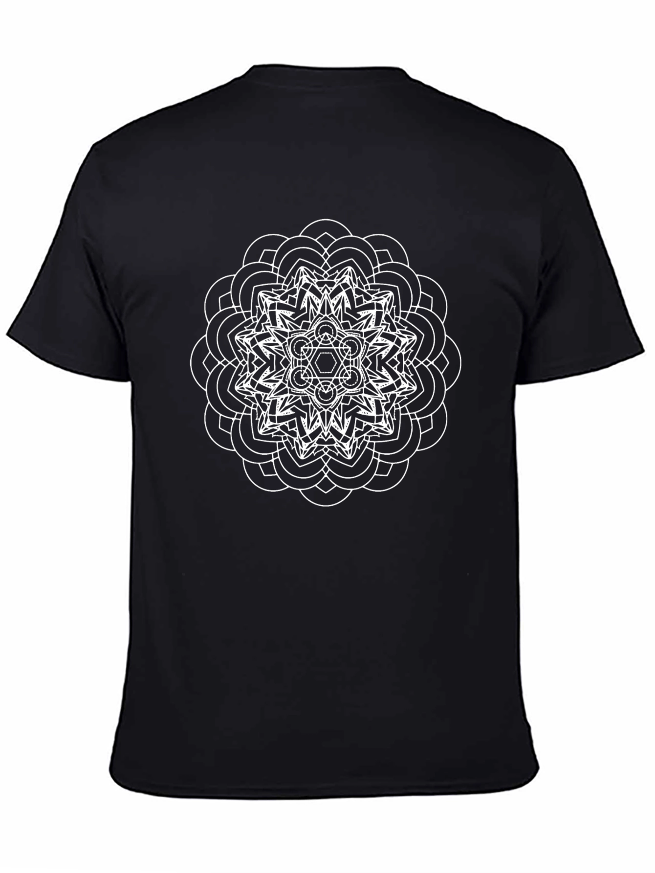 Camiseta Negra Mandala Blanca Hombre Casual