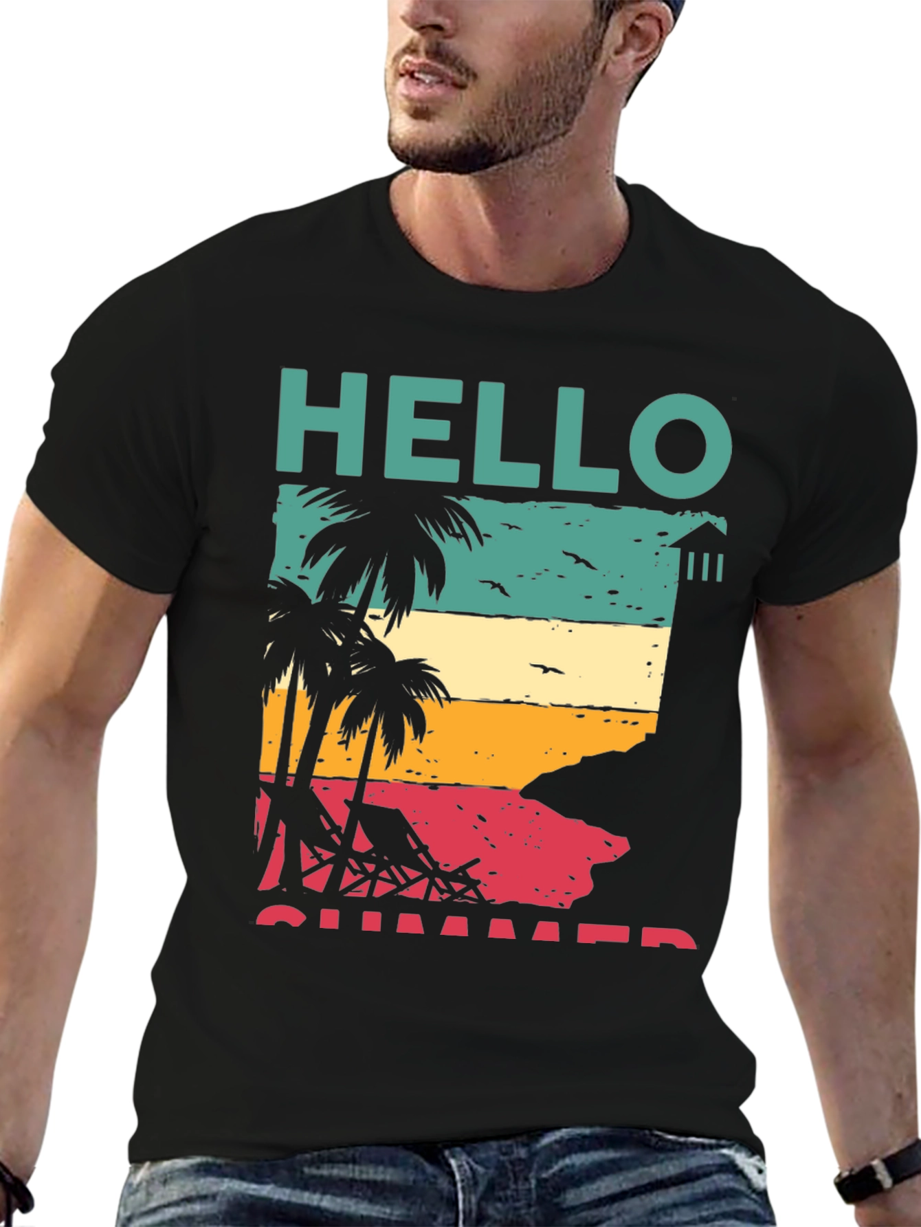 Camiseta Negra Estampada - Hello Summer
