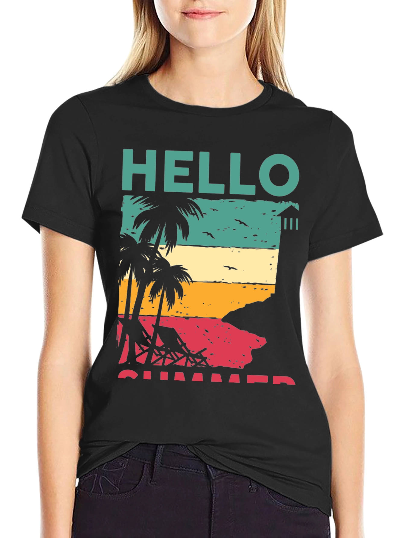 Camiseta Negra Estampada - Hello Summer