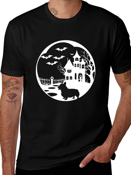 Camiseta Negra con Diseño de Halloween Corgi