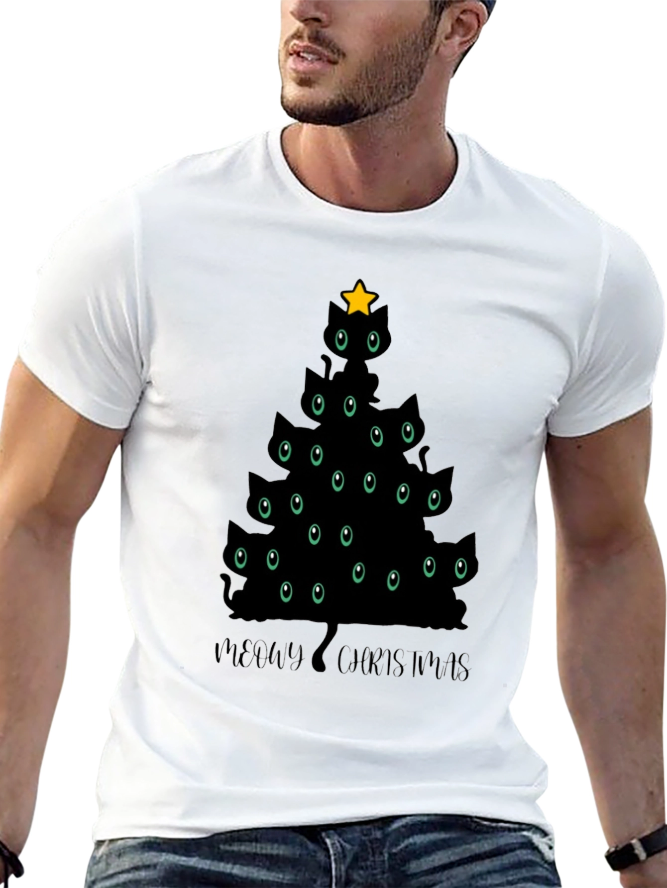 Camiseta Negra Árbol de Navidad Gatuno