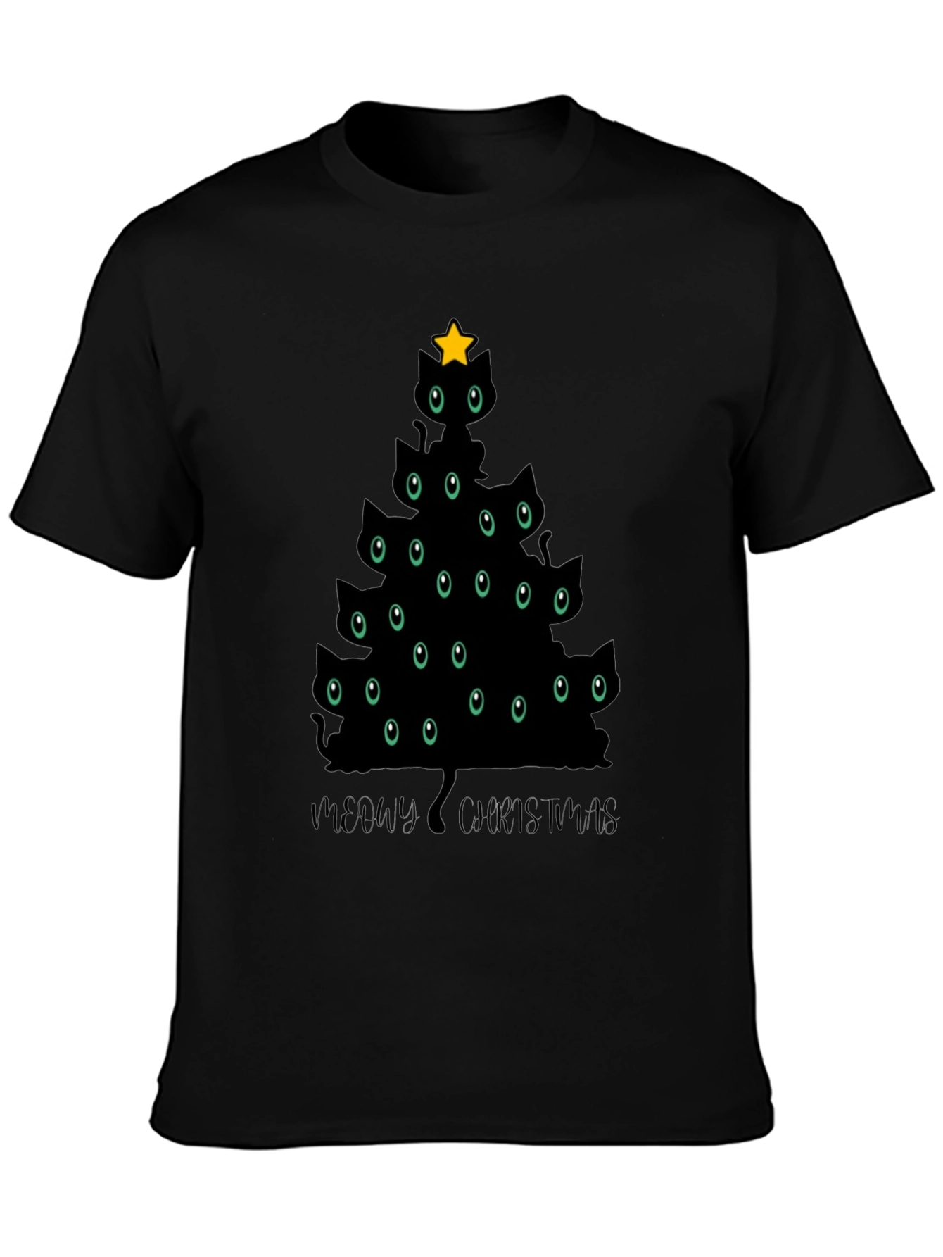 Camiseta Negra Árbol de Navidad Gatuno