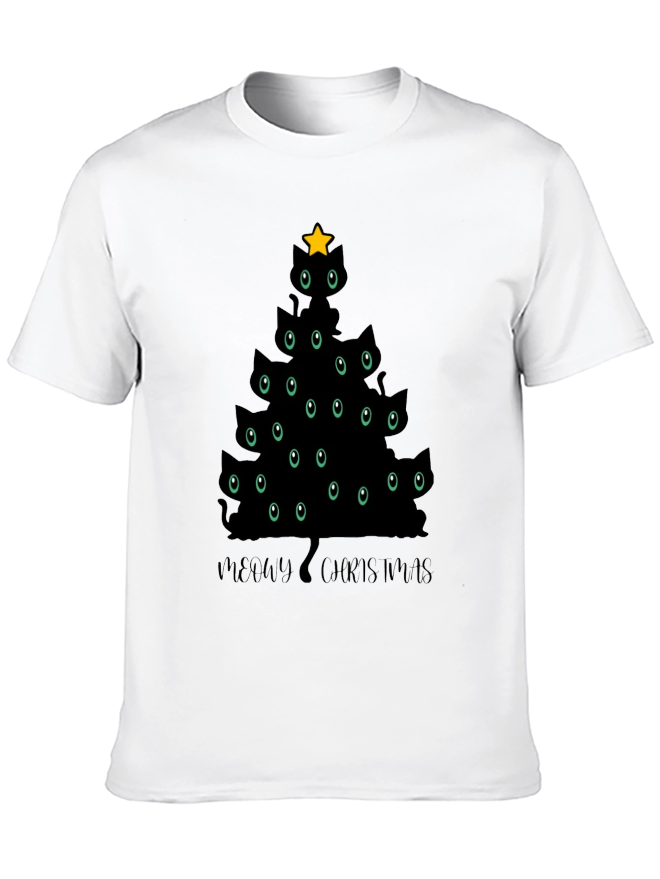 Camiseta Negra Árbol de Navidad Gatuno
