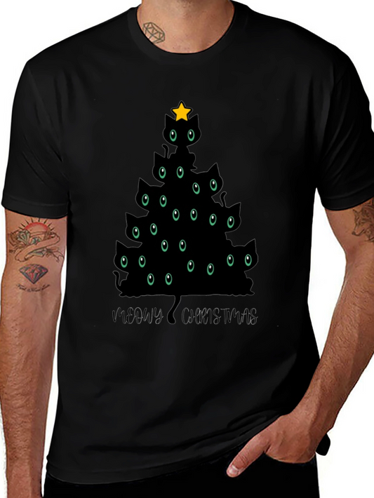 Camiseta Negra Árbol de Navidad Gatuno
