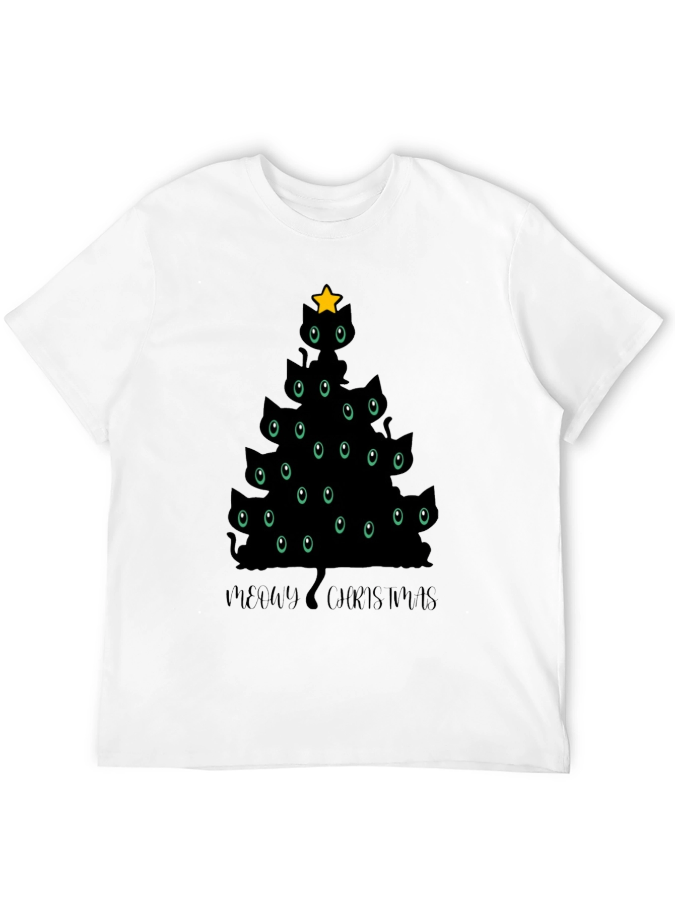 Camiseta Negra Árbol de Navidad Gatuno