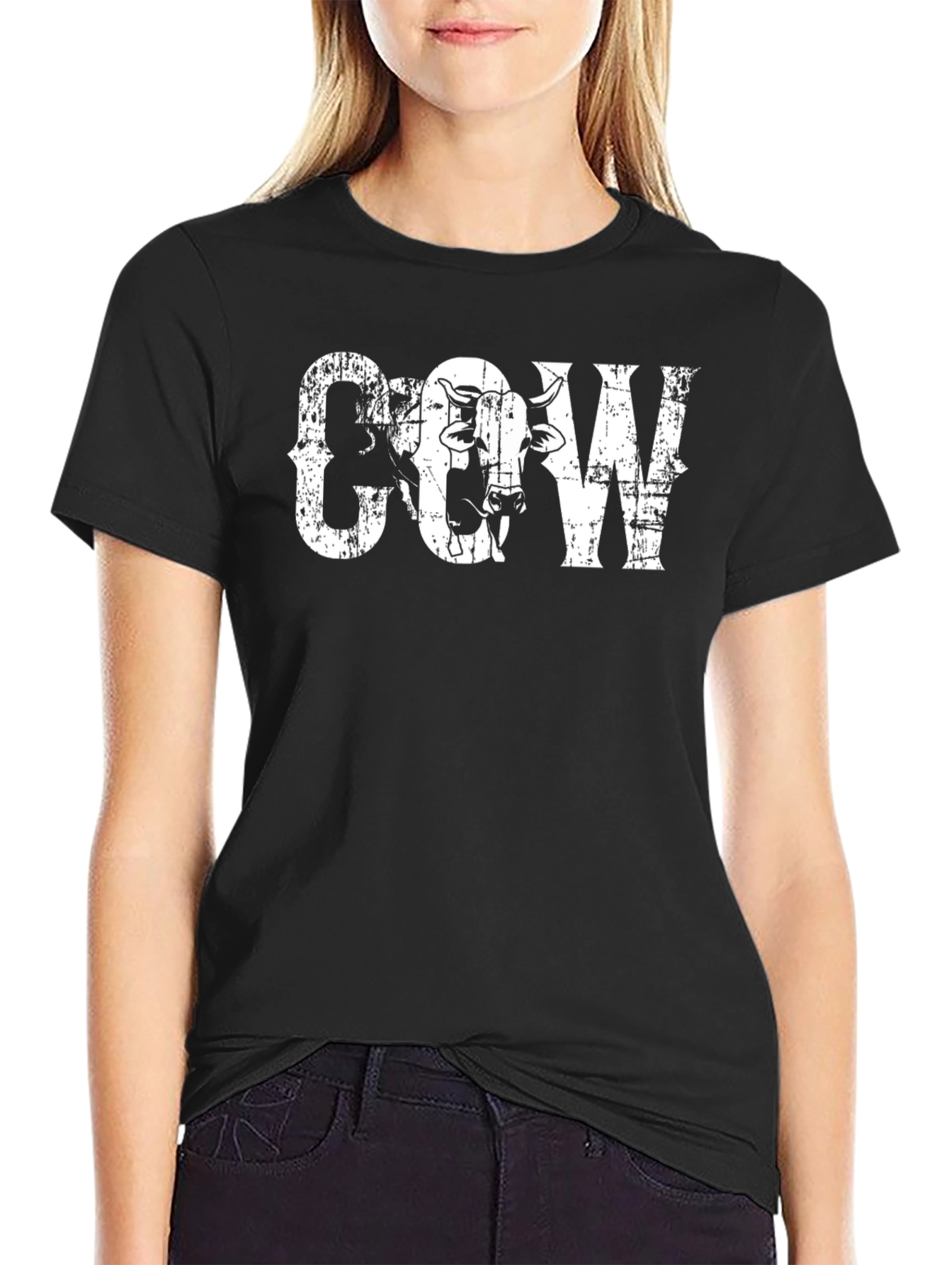 Camiseta Negra Cow Estilo Grunge