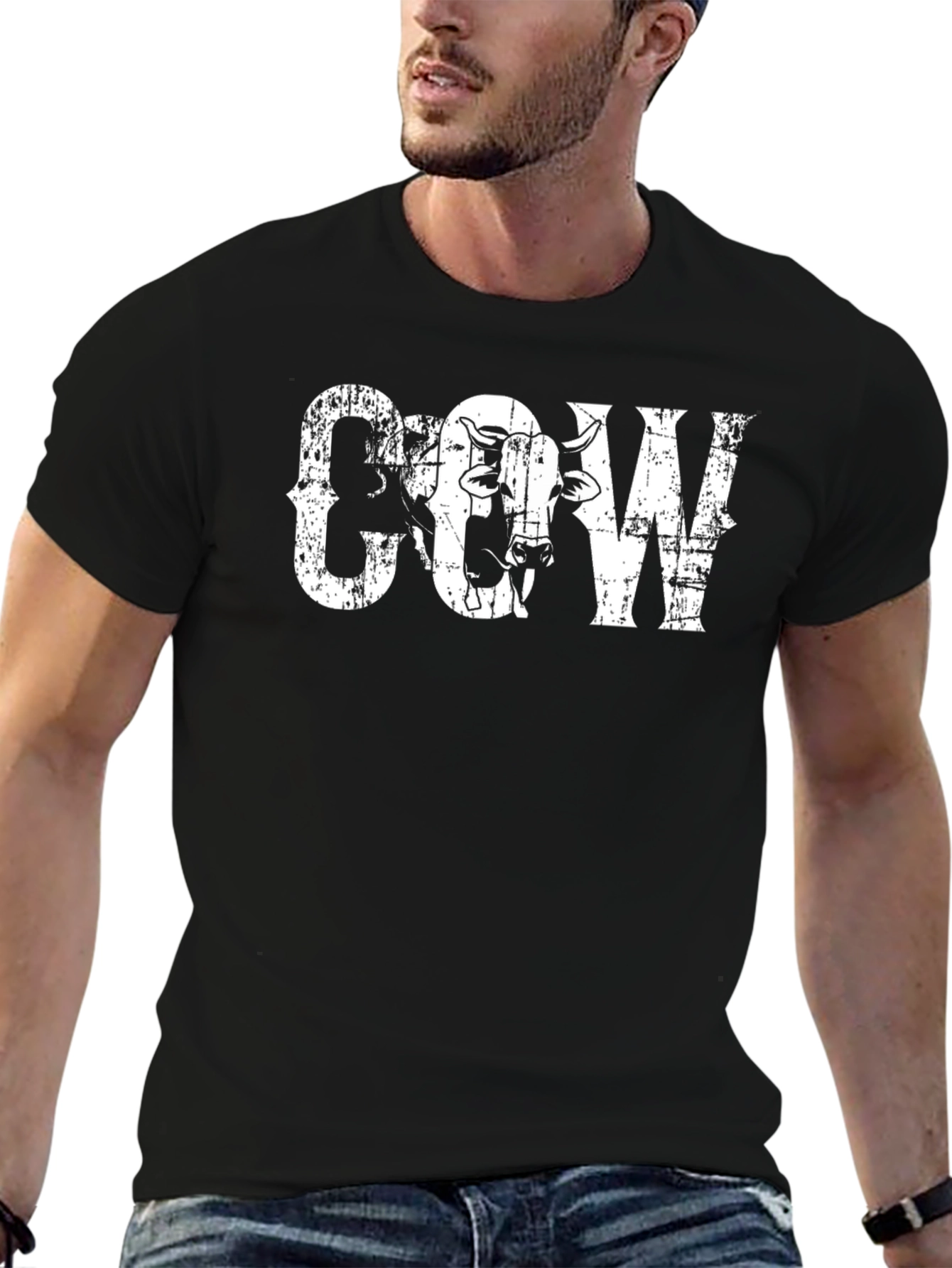 Camiseta Negra Cow Estilo Grunge
