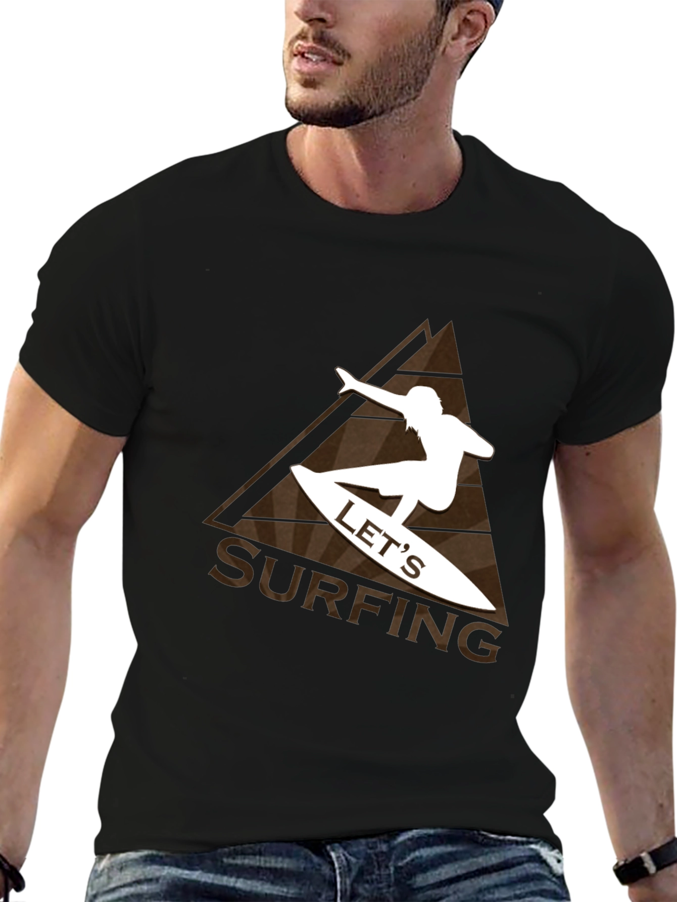 Camiseta Negra con Diseño de Surf para Hombre