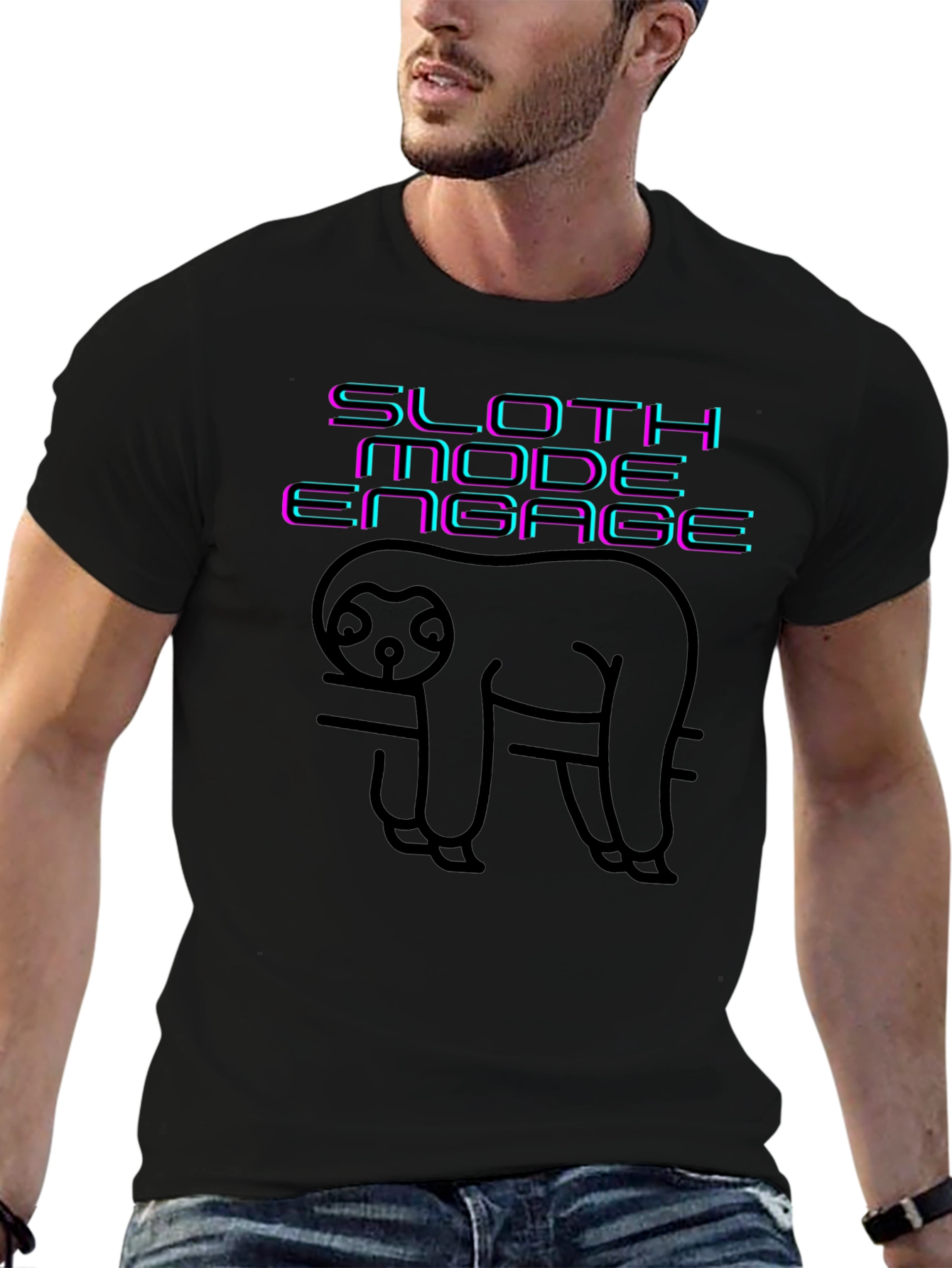 Camiseta Negra Sloth Mode Engage - Relax Total