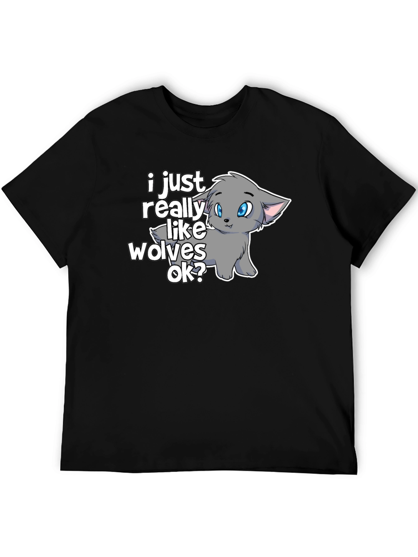 Camiseta Negra con Diseño de Lobo Anime