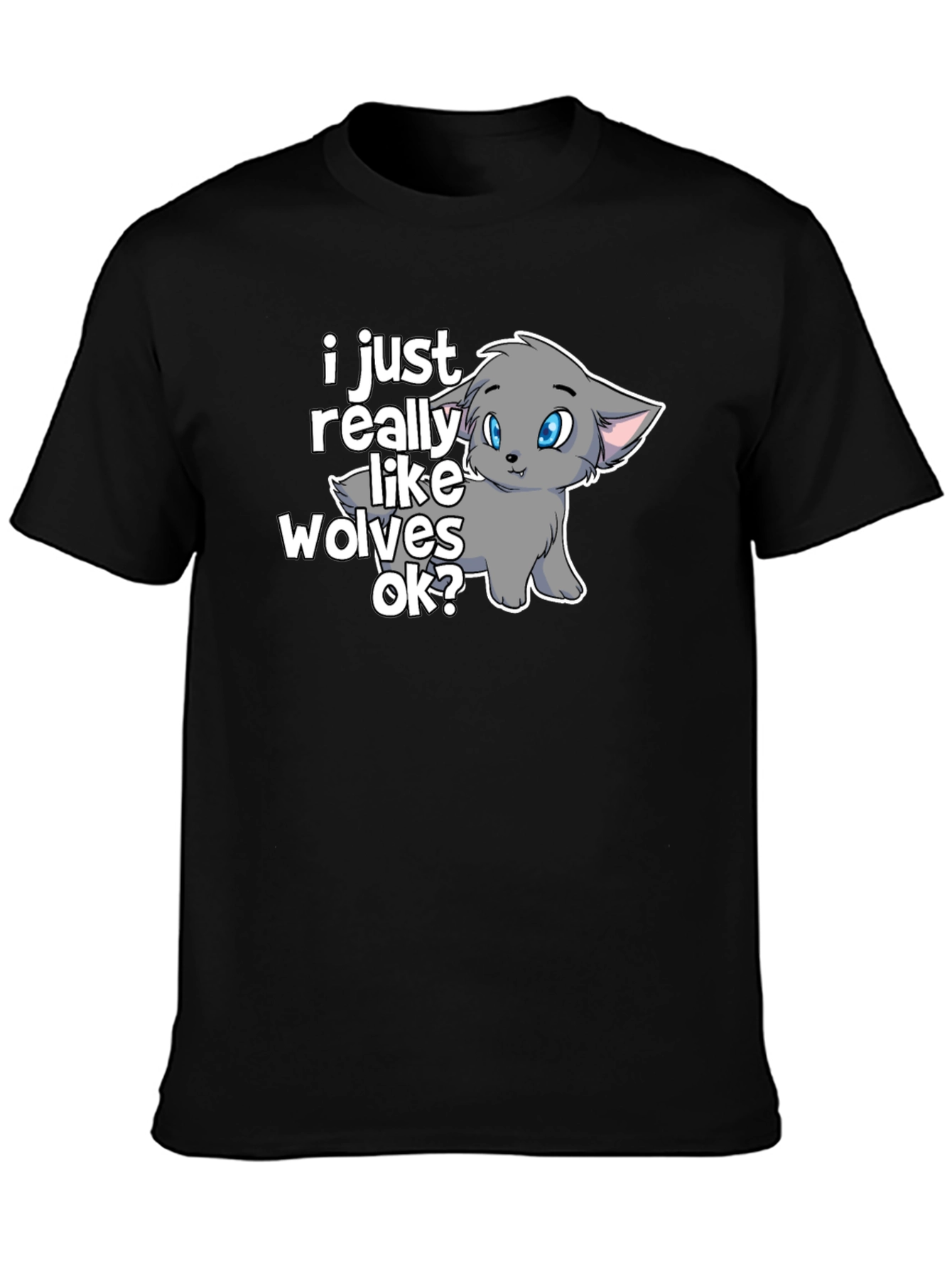 Camiseta Negra con Diseño de Lobo Anime