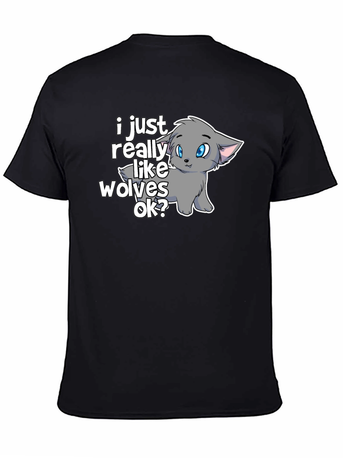 Camiseta Negra con Diseño de Lobo Anime