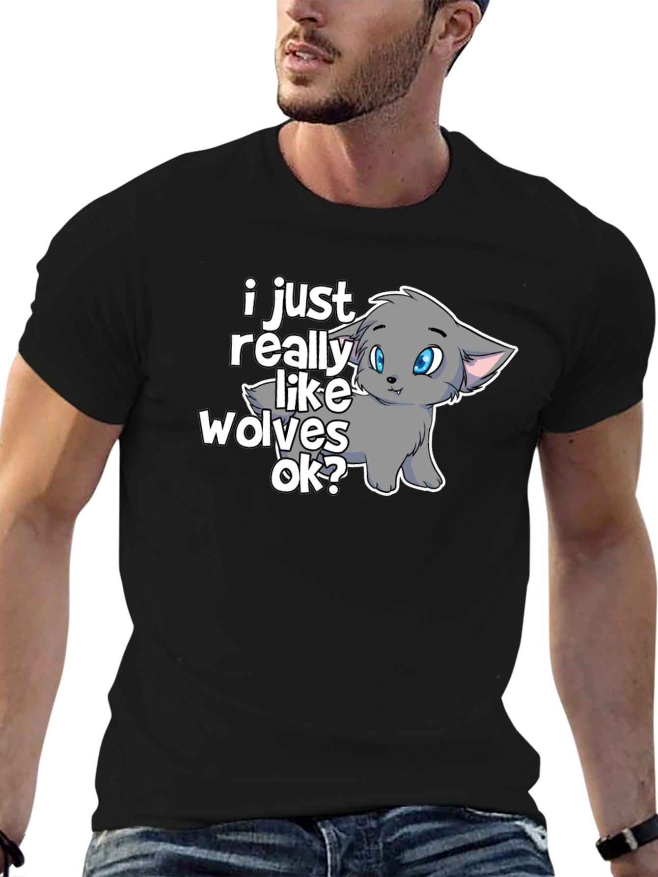 Camiseta Negra con Diseño de Lobo Anime