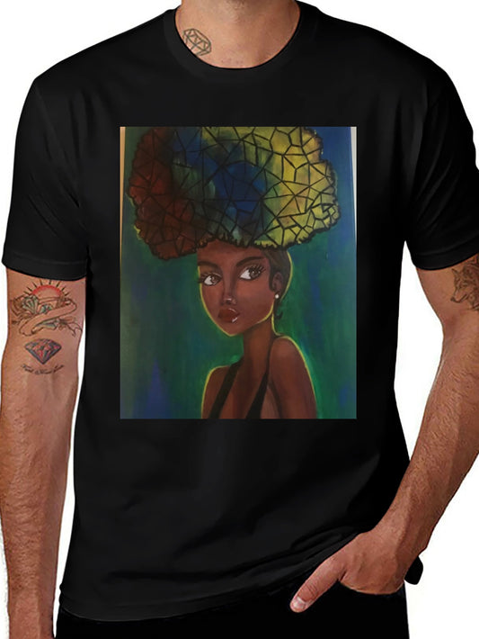 Camiseta Negra con Ilustración Artística de Mujer