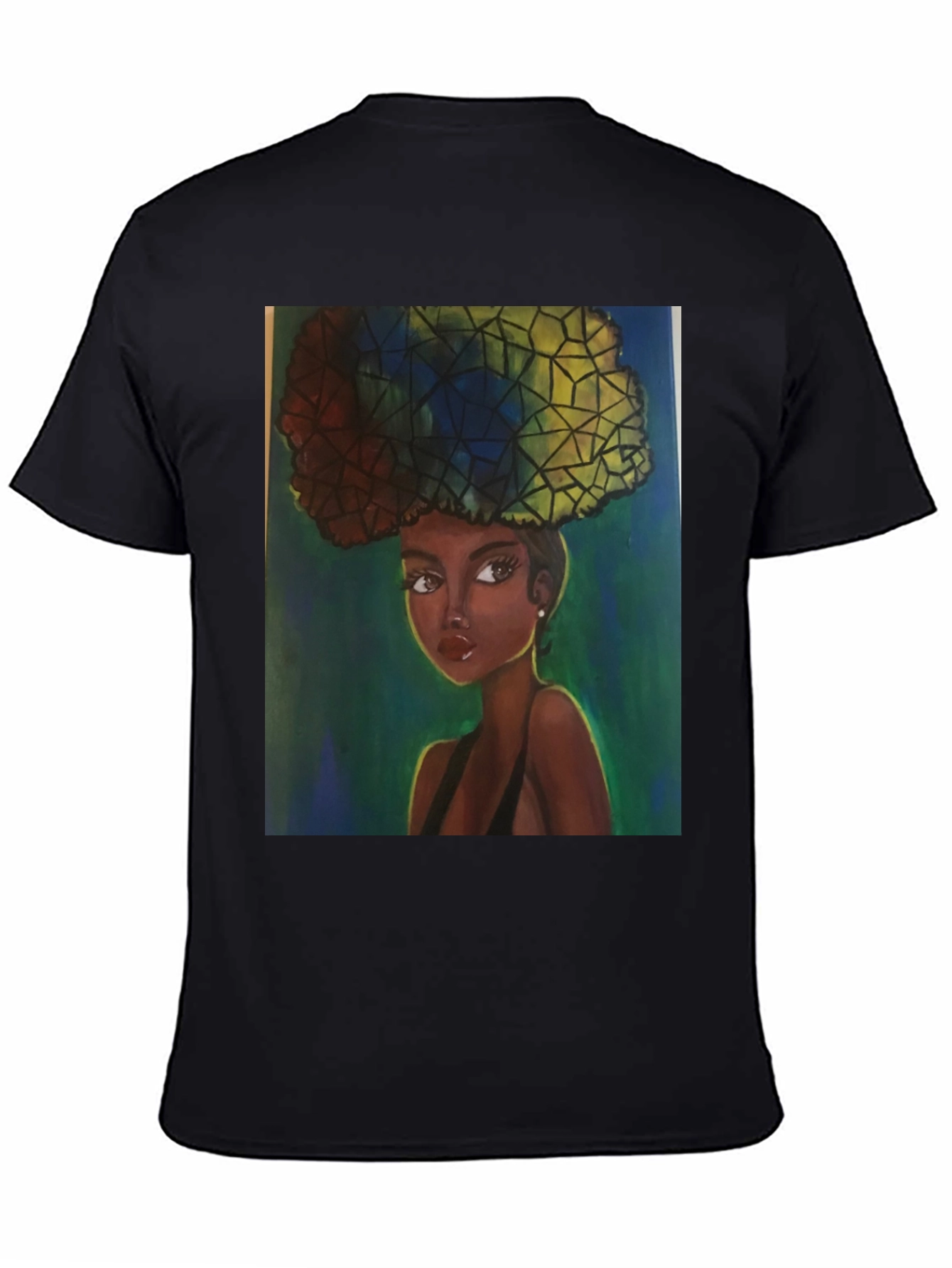 Camiseta Negra con Ilustración Artística de Mujer