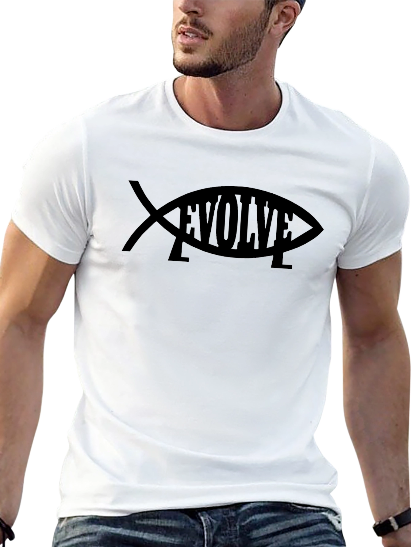 Camiseta Negra Evolve con Diseño de Pez