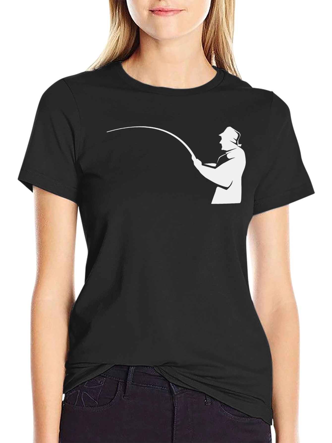 Camiseta Negra con Diseño de Pescador