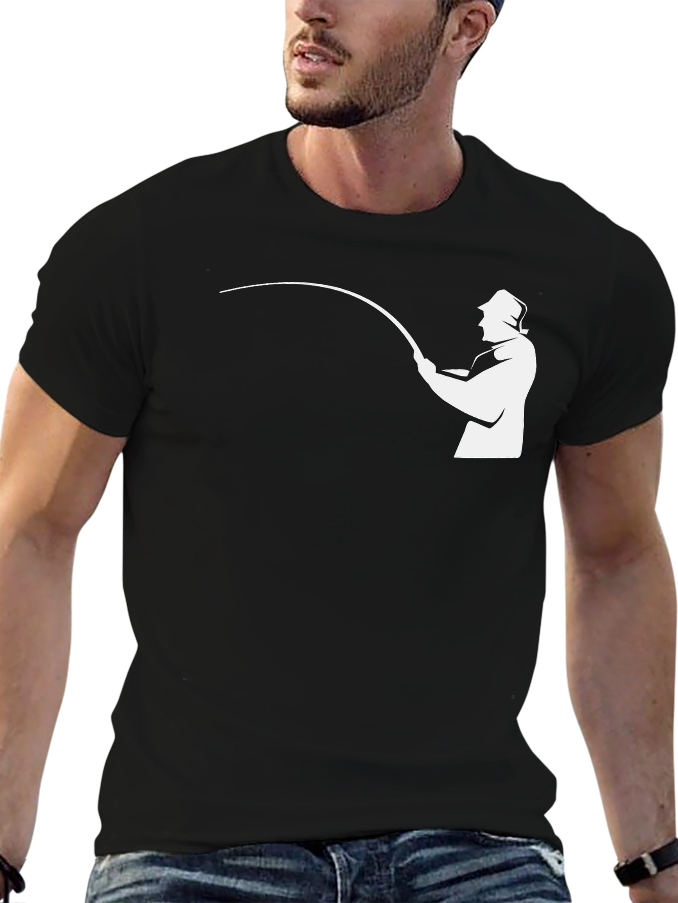 Camiseta Negra con Diseño de Pescador