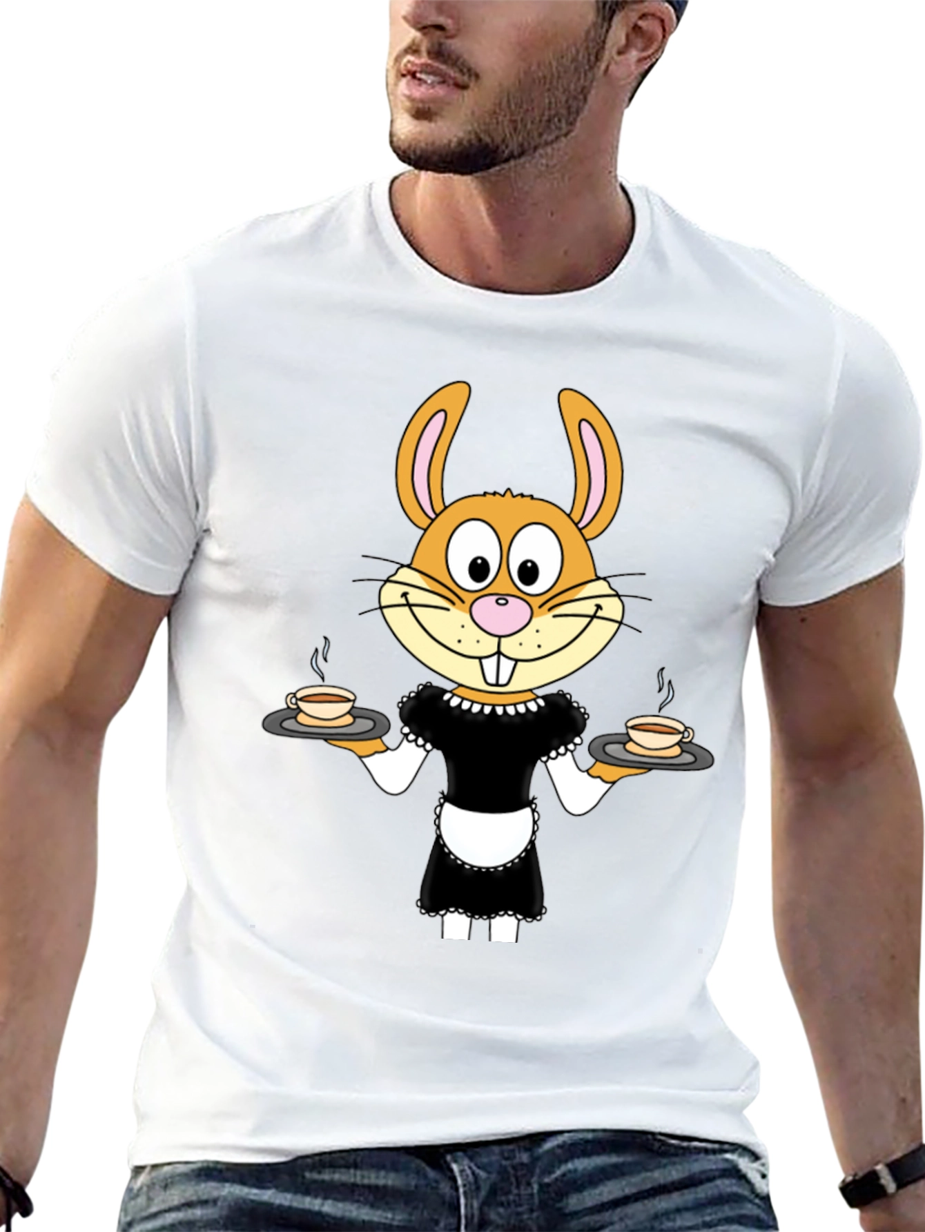 Camiseta Negra con Conejo Camarera