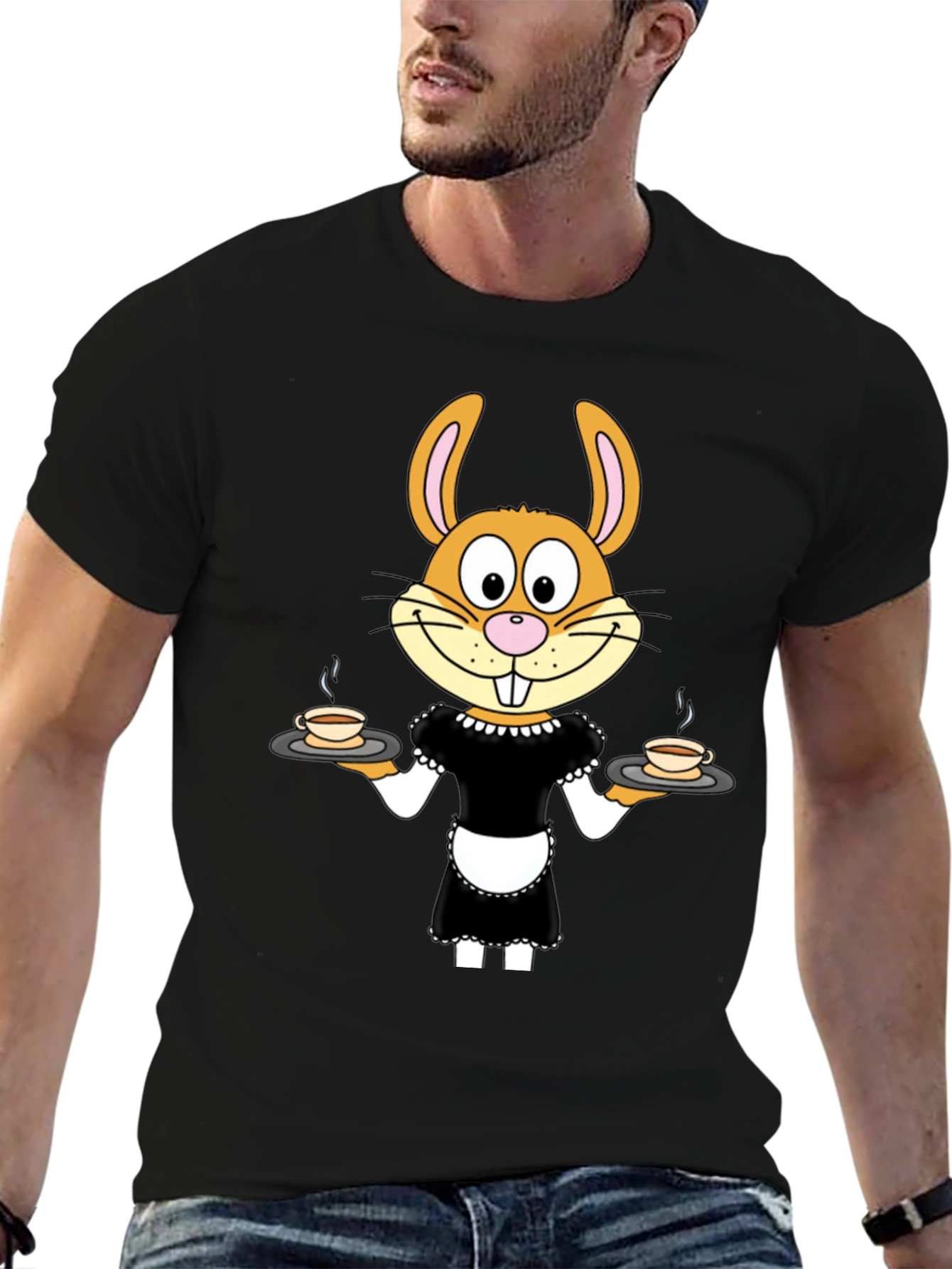 Camiseta Negra con Conejo Camarera
