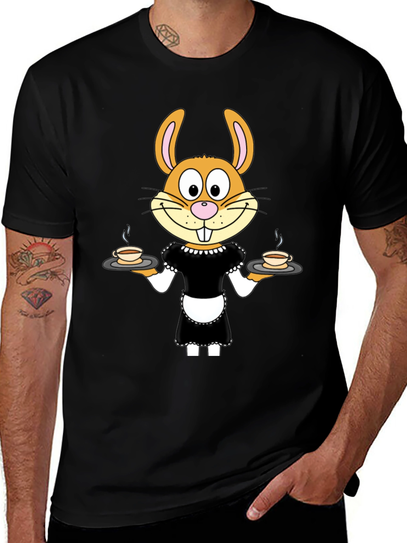 Camiseta Negra con Conejo Camarera