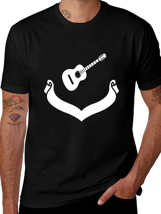 Camiseta Negra con Diseño de Guitarra y Cinta
