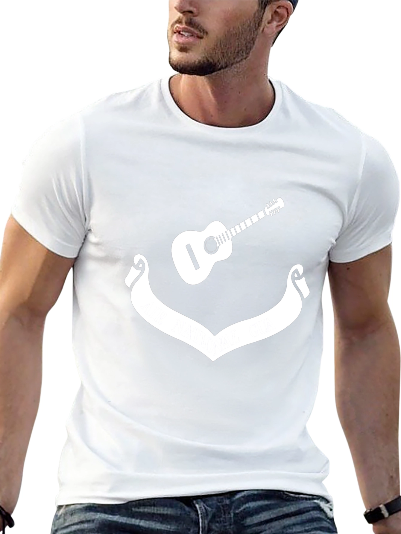 Camiseta Negra con Diseño de Guitarra y Cinta