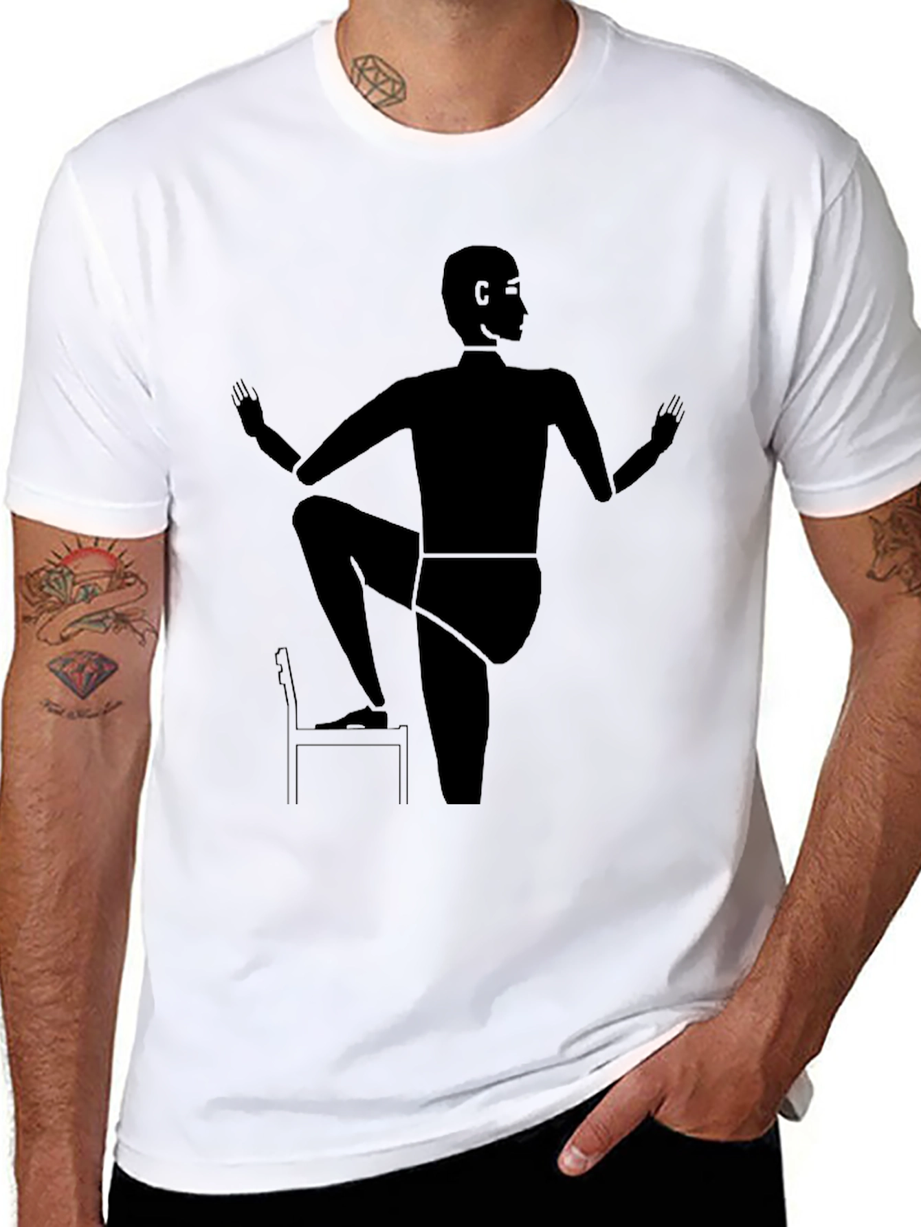 Camiseta Negra con Diseño Abstracto de Yoga