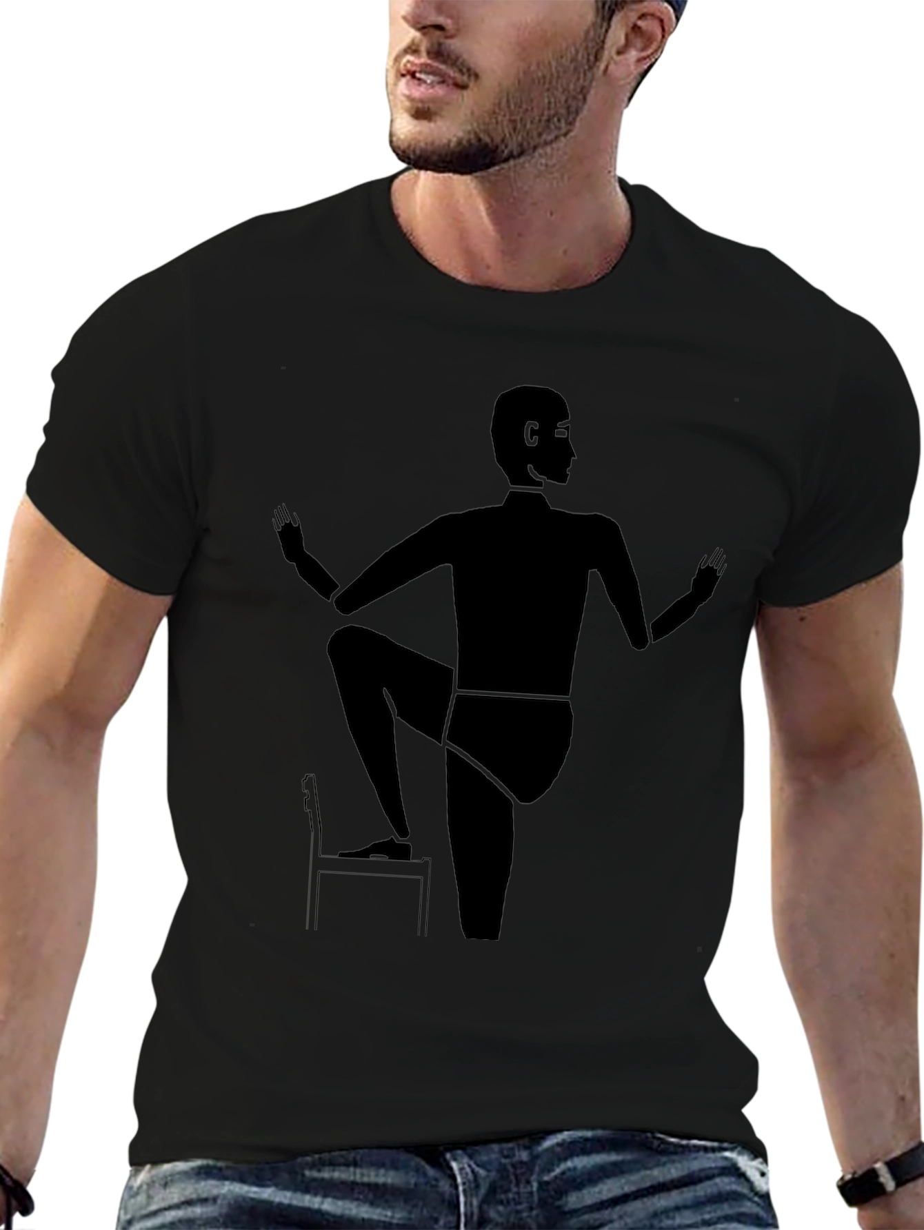 Camiseta Negra con Diseño Abstracto de Yoga