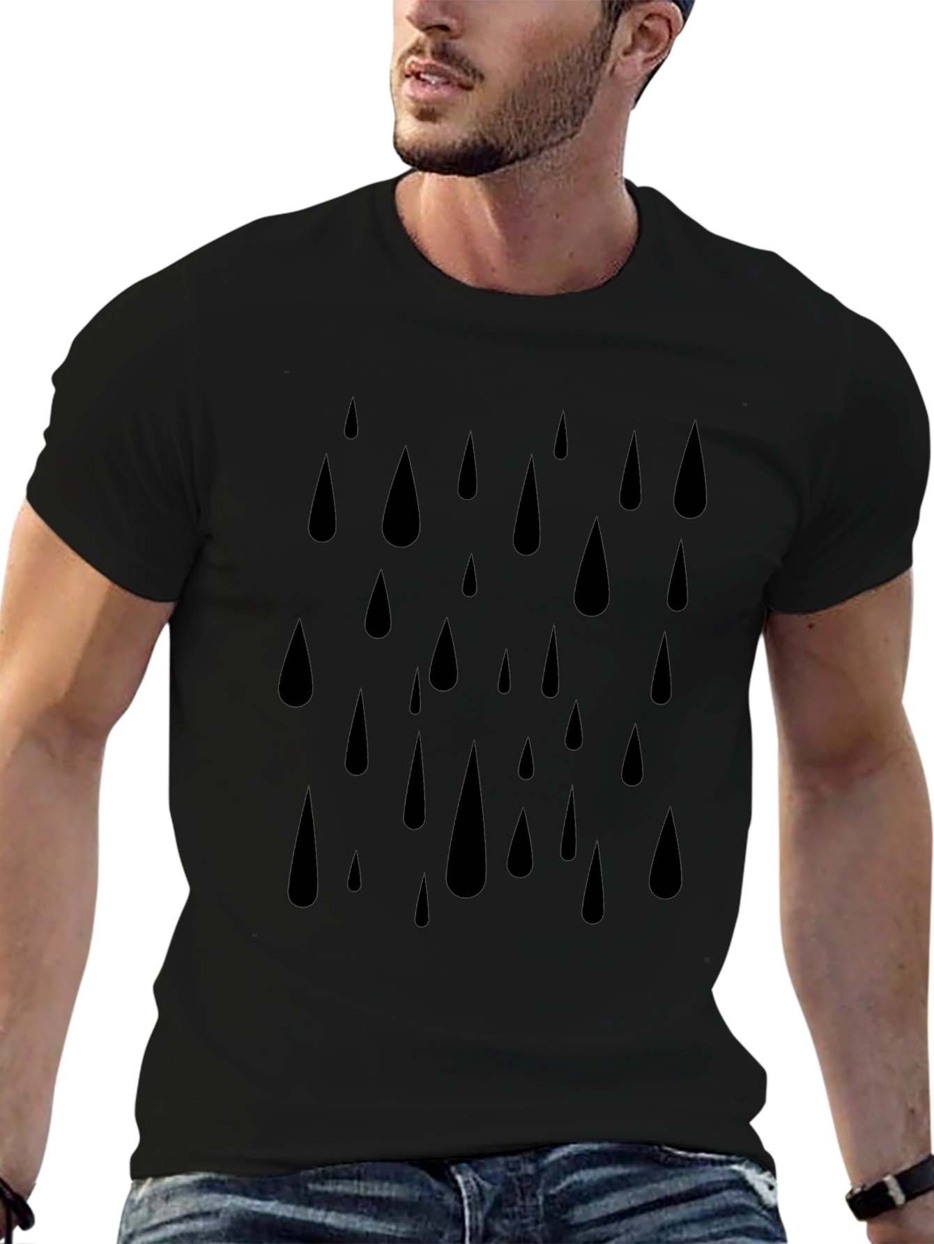 Camiseta Hombre Negra Estampado Gotas