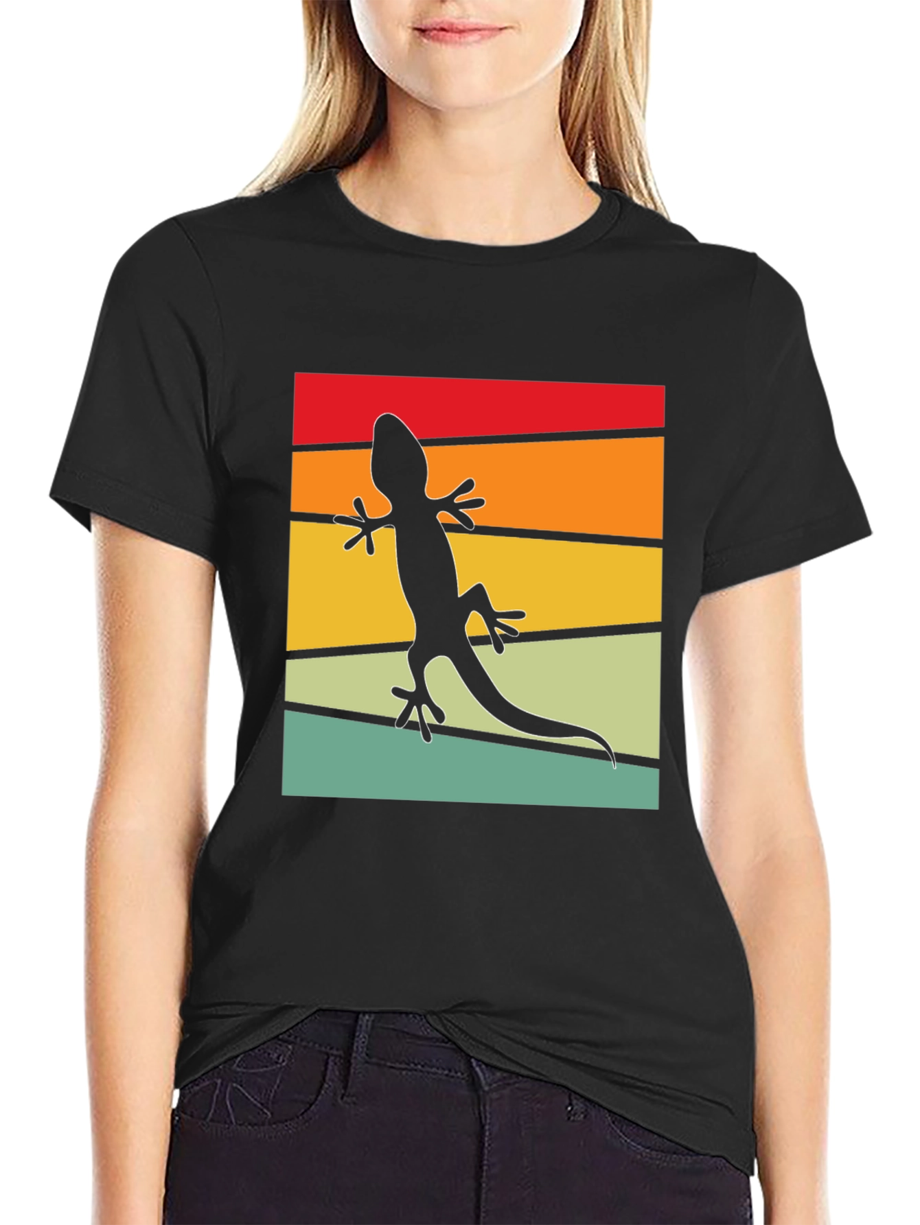 Camiseta Negra con Diseño de Gecko Retro