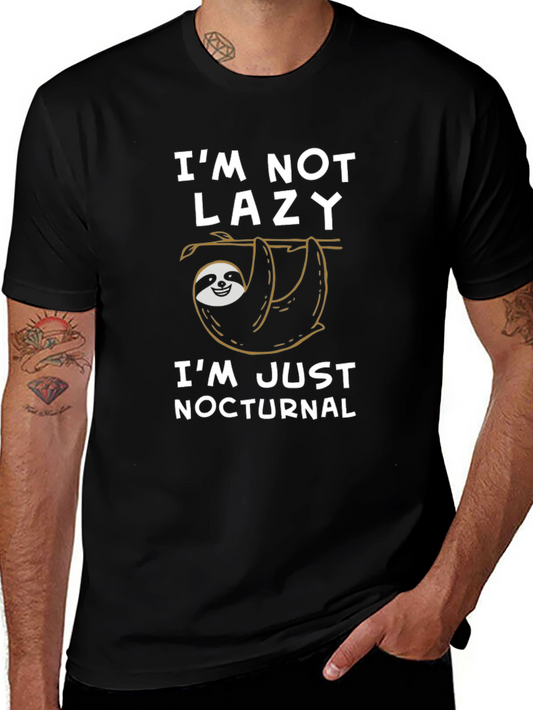 Camiseta Negra No Soy Perezoso Soy Nocturno con Diseño de Oso Perezoso