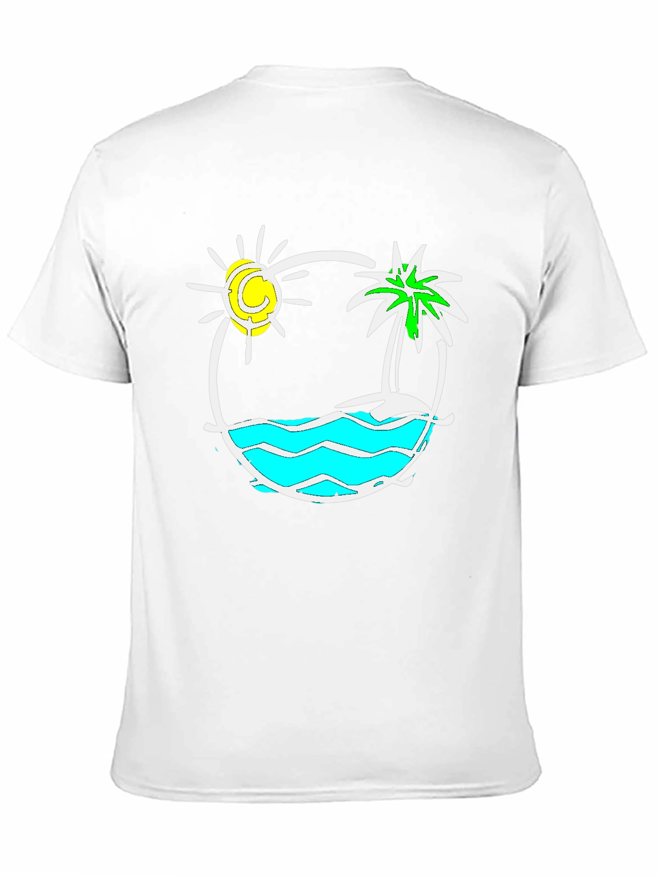 Camiseta Negra con Diseño Tropical Sol y Palmera