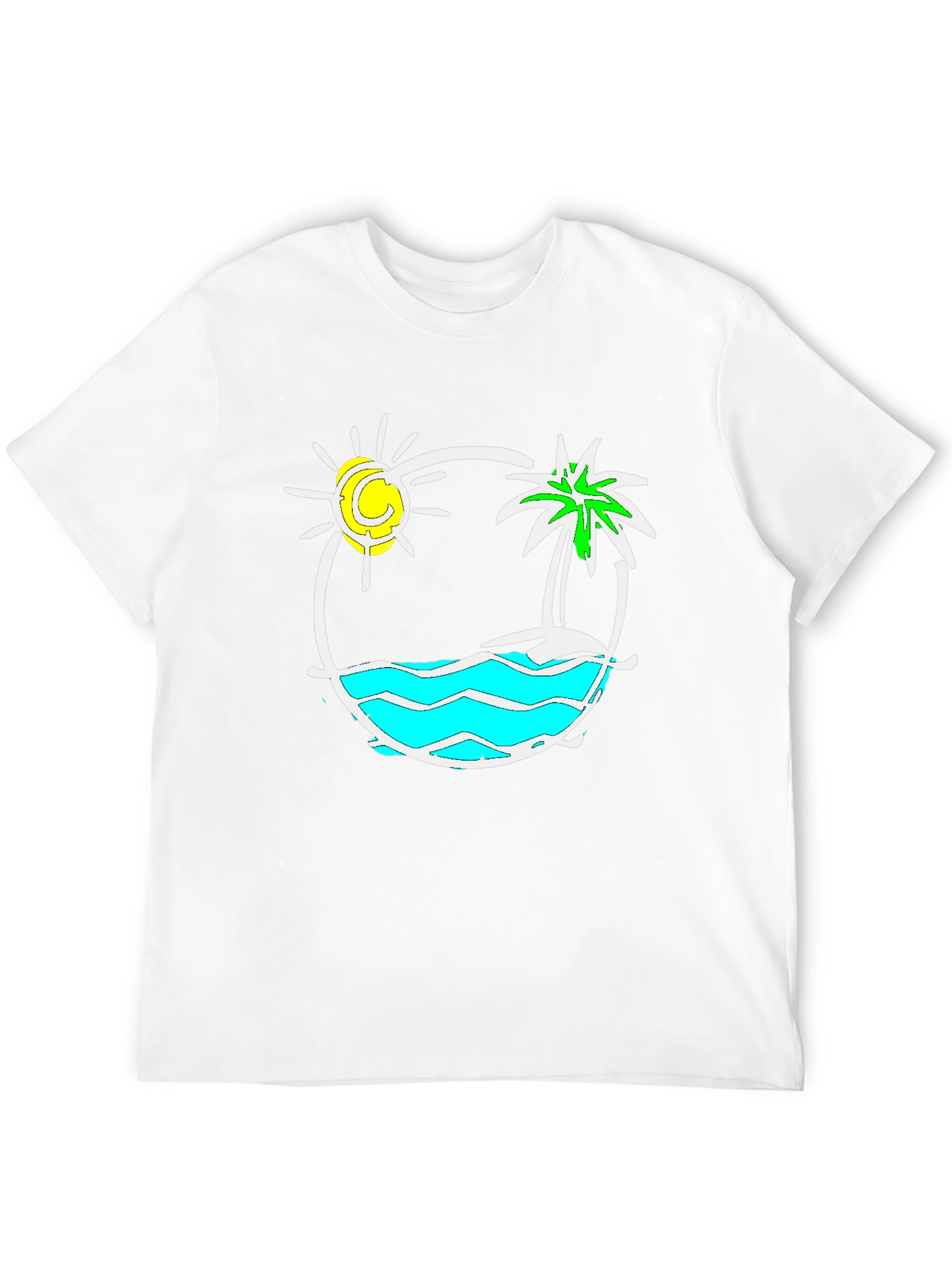 Camiseta Negra con Diseño Tropical Sol y Palmera