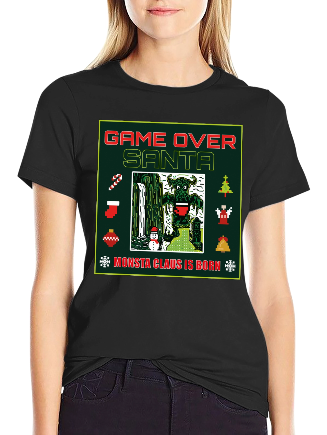 Camiseta Navideña Game Over Santa Monsta Claus