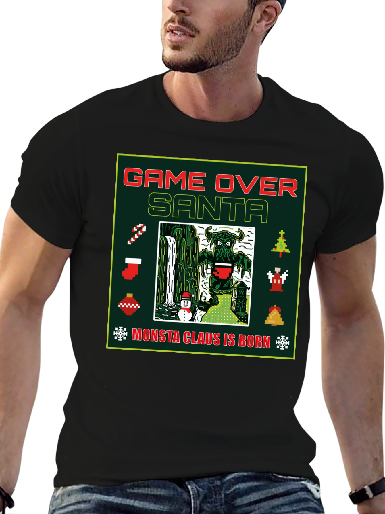 Camiseta Navideña Game Over Santa Monsta Claus