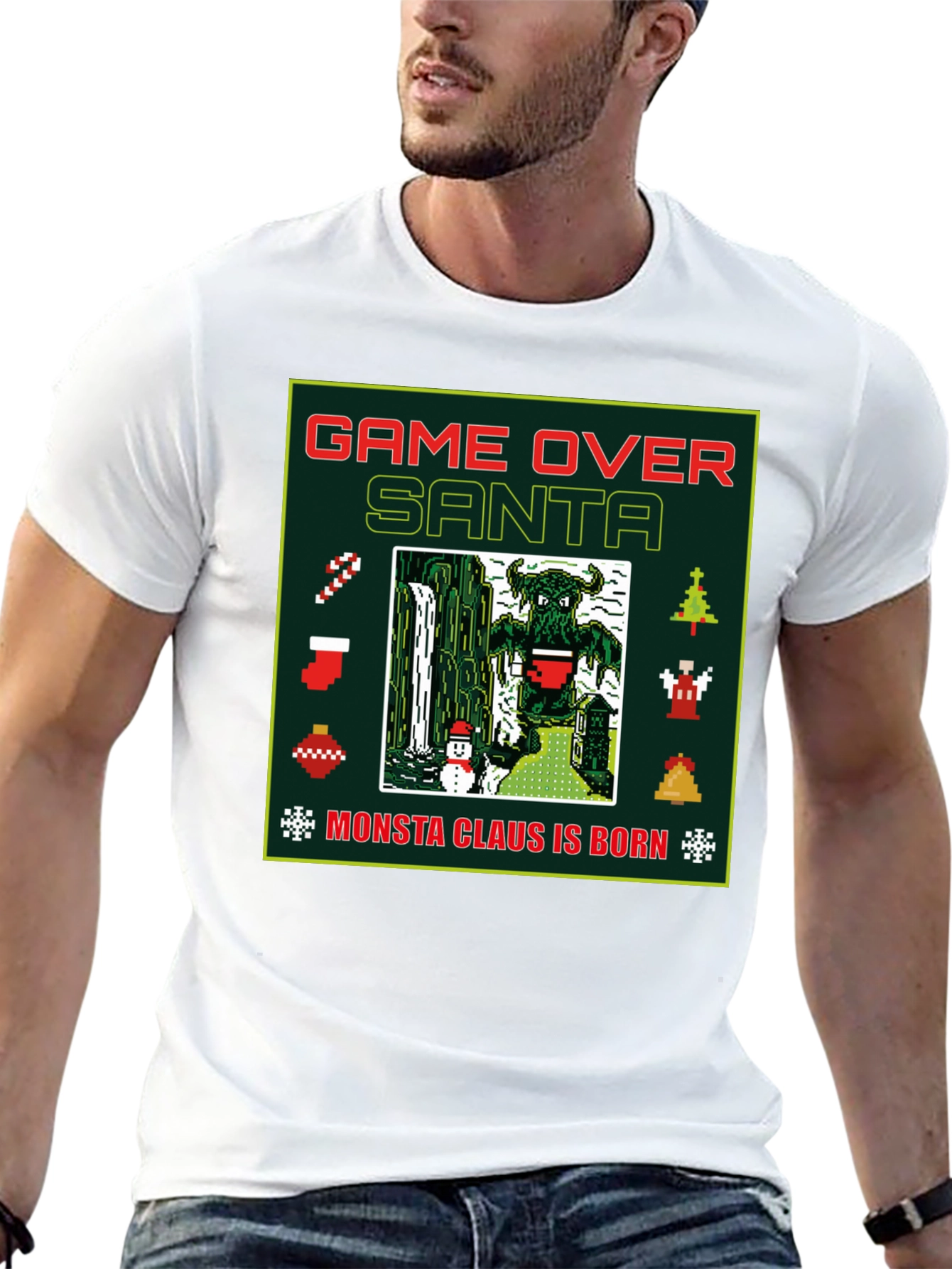 Camiseta Navideña Game Over Santa Monsta Claus