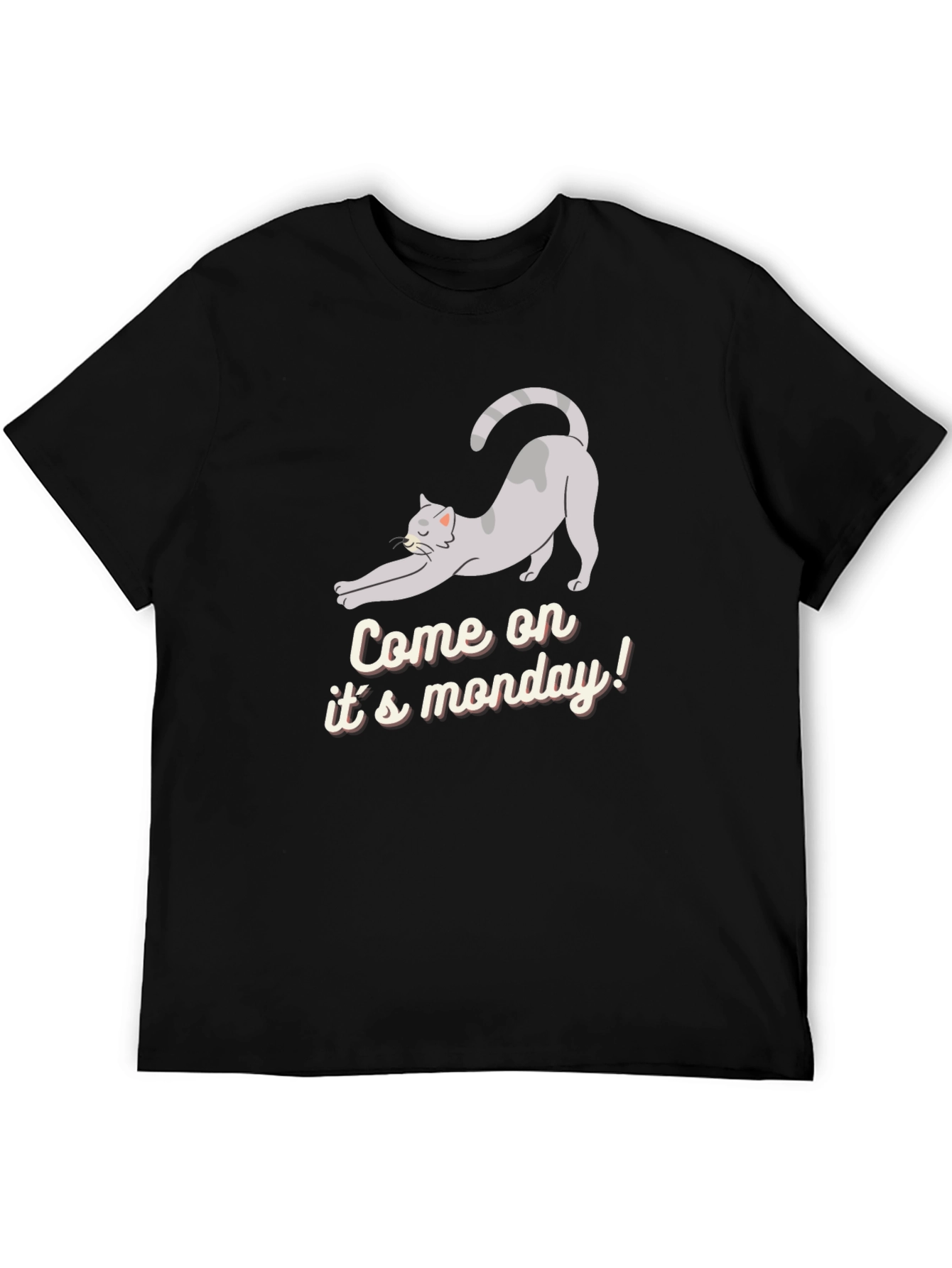 Camiseta Negra: Gato Perezoso Llega el Lunes